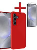 BTH BTH Samsung Galaxy S24 Plus Hoesje Siliconen Met Screenprotector - Rood