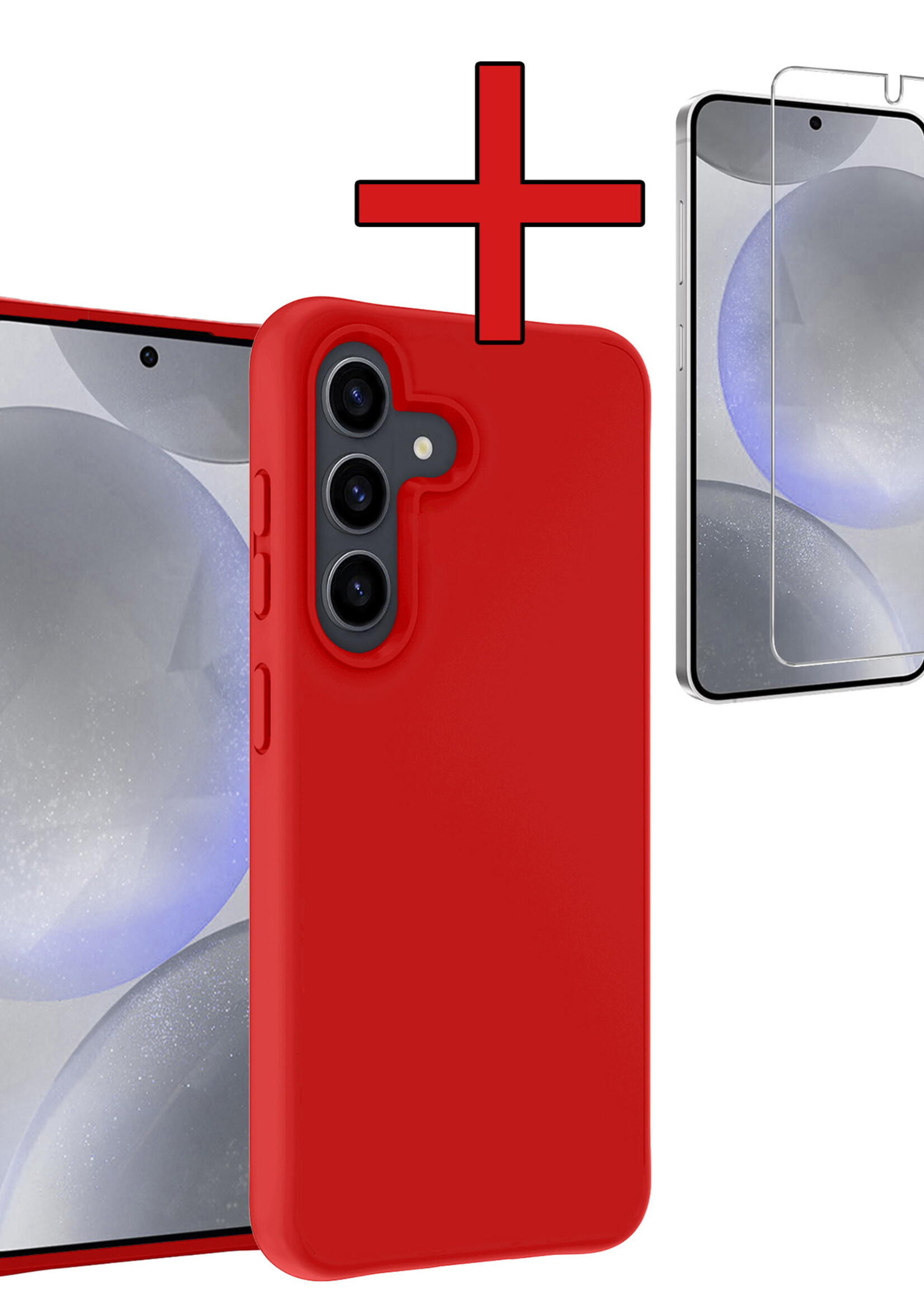 BTH Hoesje Geschikt voor Samsung S24 Plus Hoesje Siliconen Case Hoes Met Screenprotector - Hoes Geschikt voor Samsung Galaxy S24 Plus Hoes Cover Case - Rood