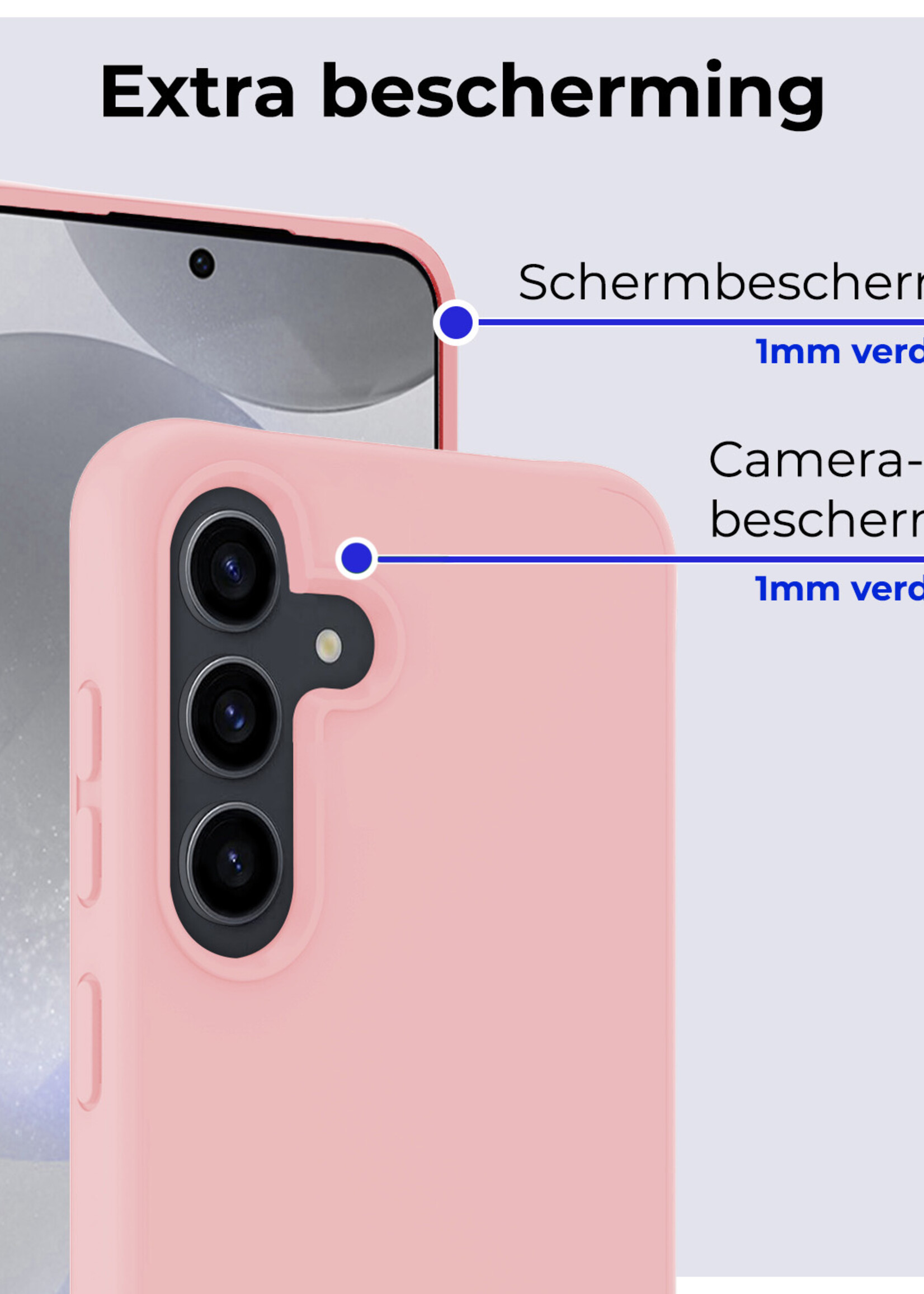 BTH Hoesje Geschikt voor Samsung S24 Plus Hoesje Siliconen Case Hoes Met Screenprotector - Hoes Geschikt voor Samsung Galaxy S24 Plus Hoes Cover Case - Lichtroze