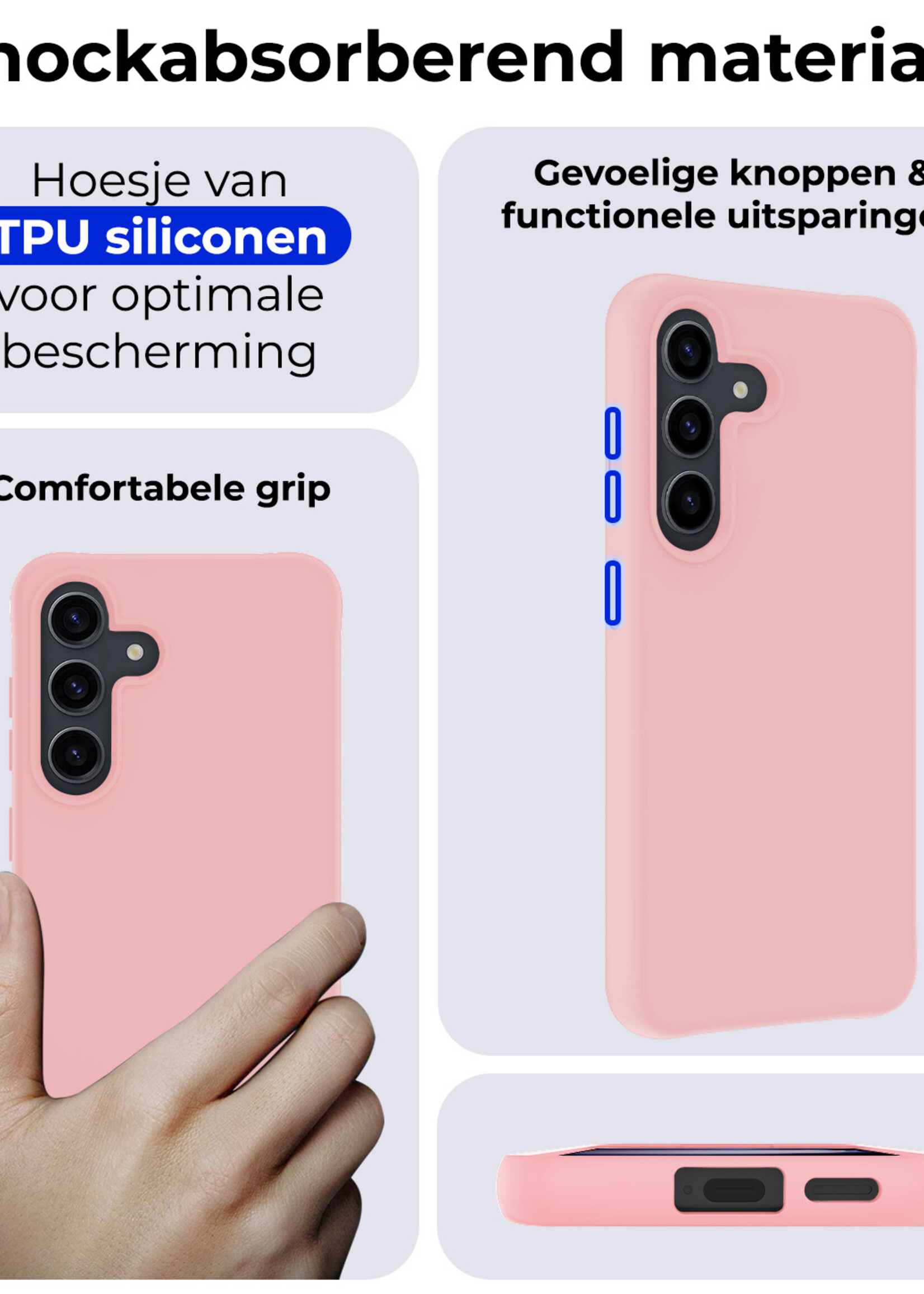 BTH Hoesje Geschikt voor Samsung S24 Plus Hoesje Siliconen Case Hoes Met Screenprotector - Hoes Geschikt voor Samsung Galaxy S24 Plus Hoes Cover Case - Lichtroze