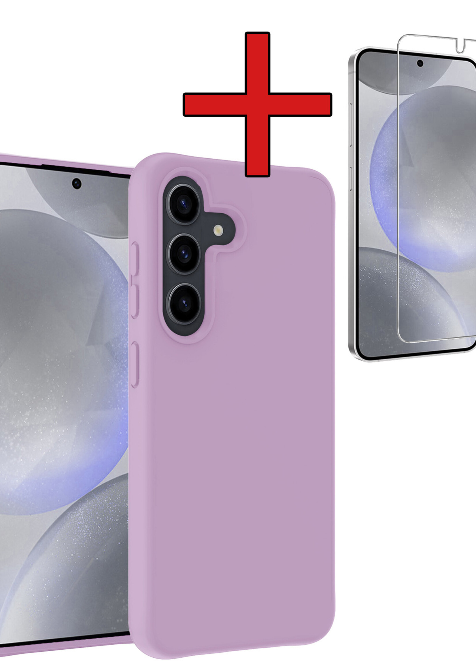 BTH Hoesje Geschikt voor Samsung S24 Plus Hoesje Siliconen Case Hoes Met Screenprotector - Hoes Geschikt voor Samsung Galaxy S24 Plus Hoes Cover Case - Lila