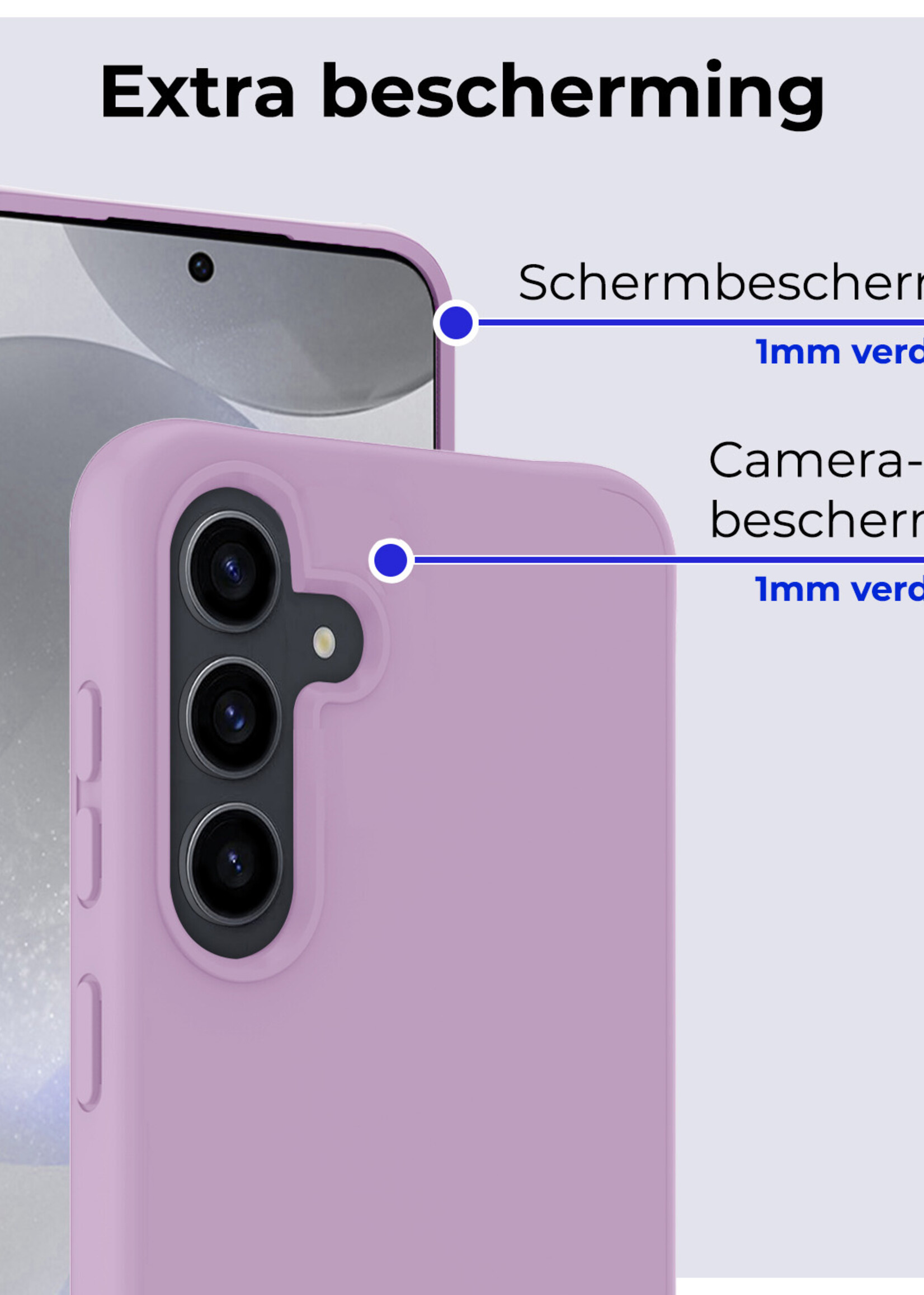 BTH Hoesje Geschikt voor Samsung S24 Plus Hoesje Siliconen Case Hoes Met Screenprotector - Hoes Geschikt voor Samsung Galaxy S24 Plus Hoes Cover Case - Lila