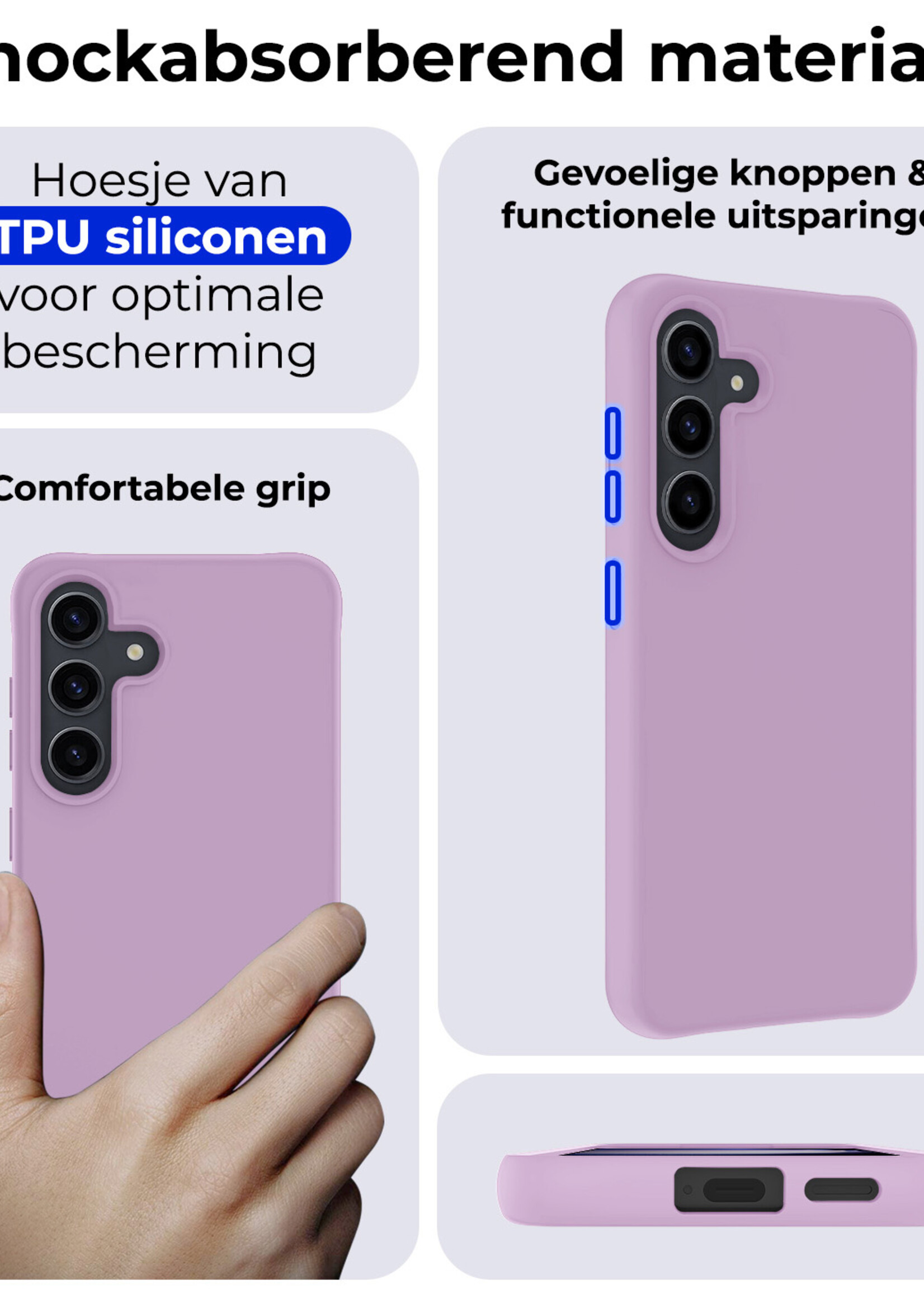 BTH Hoesje Geschikt voor Samsung S24 Plus Hoesje Siliconen Case Hoes Met Screenprotector - Hoes Geschikt voor Samsung Galaxy S24 Plus Hoes Cover Case - Lila