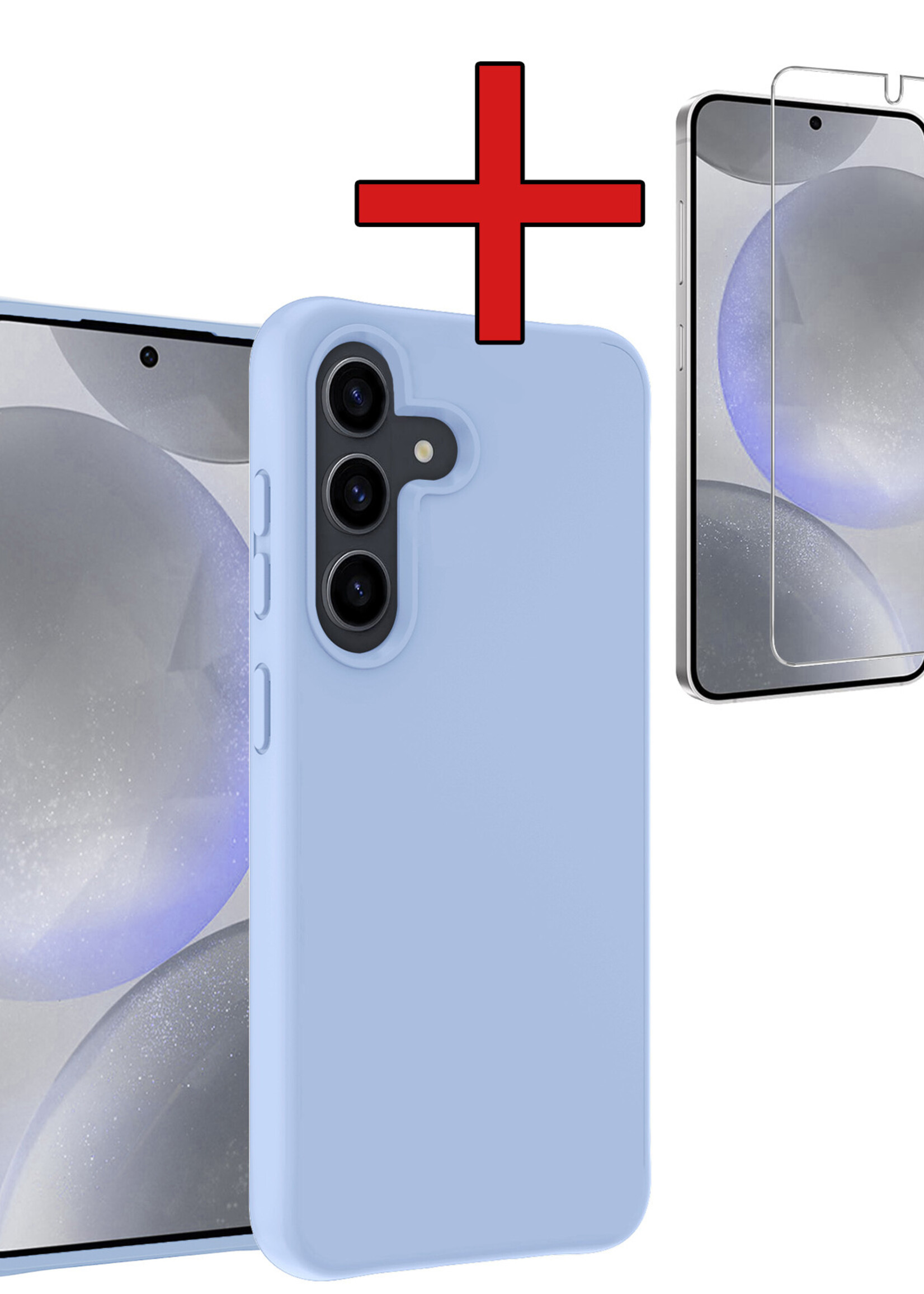 BTH Hoesje Geschikt voor Samsung S24 Plus Hoesje Siliconen Case Hoes Met Screenprotector - Hoes Geschikt voor Samsung Galaxy S24 Plus Hoes Cover Case - Lichtblauw