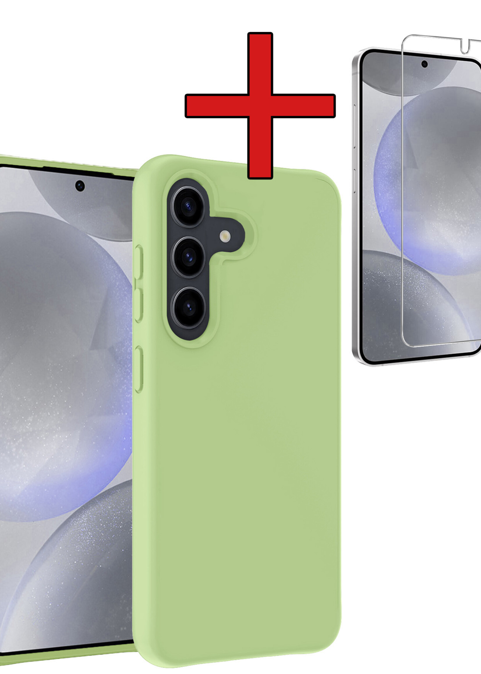 BTH Hoesje Geschikt voor Samsung S24 Plus Hoesje Siliconen Case Hoes Met Screenprotector - Hoes Geschikt voor Samsung Galaxy S24 Plus Hoes Cover Case - Groen