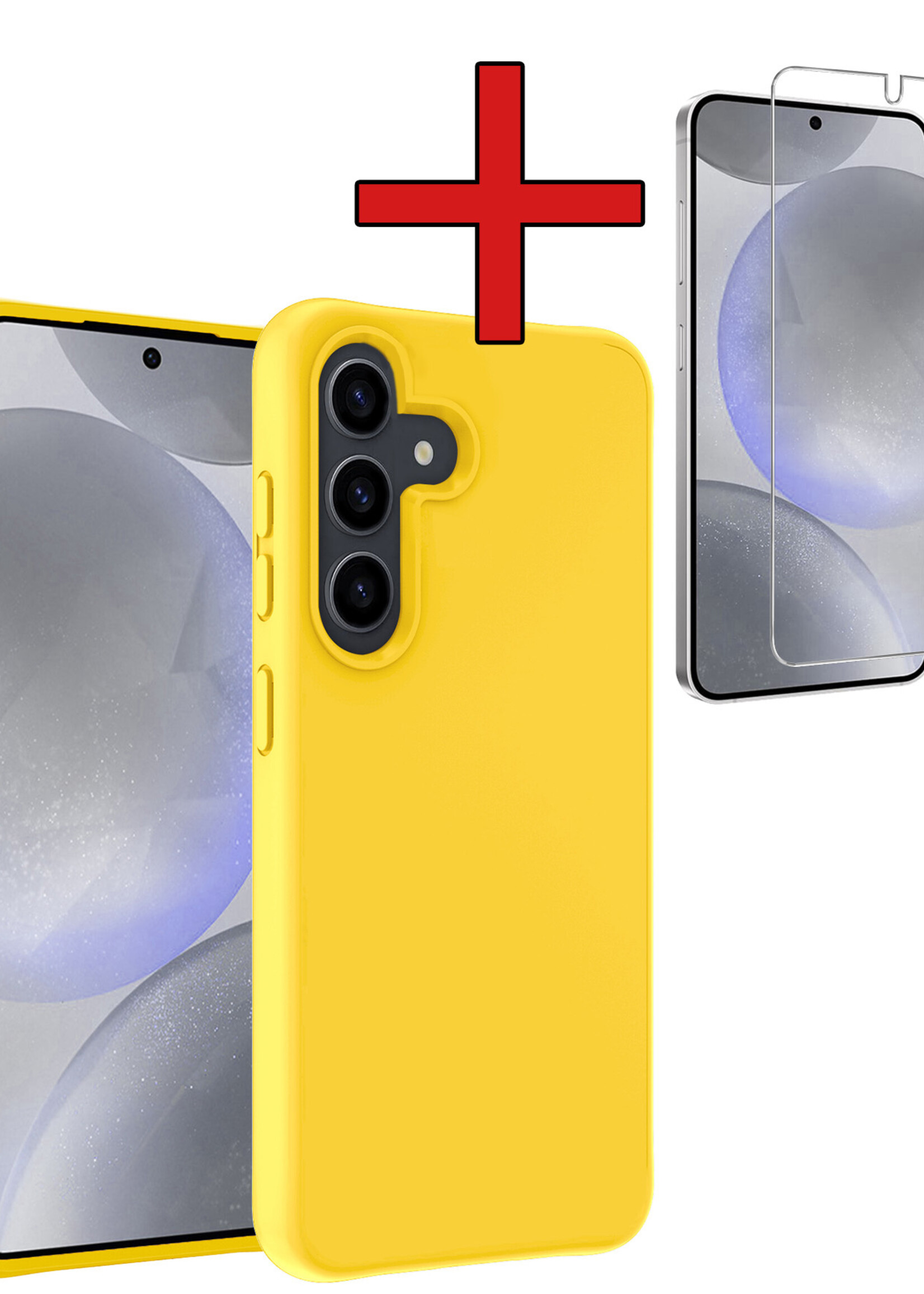 BTH Hoesje Geschikt voor Samsung S24 Plus Hoesje Siliconen Case Hoes Met Screenprotector - Hoes Geschikt voor Samsung Galaxy S24 Plus Hoes Cover Case - Geel