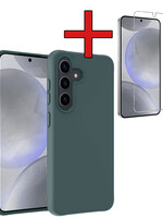 BTH BTH Samsung Galaxy S24 Plus Hoesje Siliconen Met Screenprotector - Donkergroen