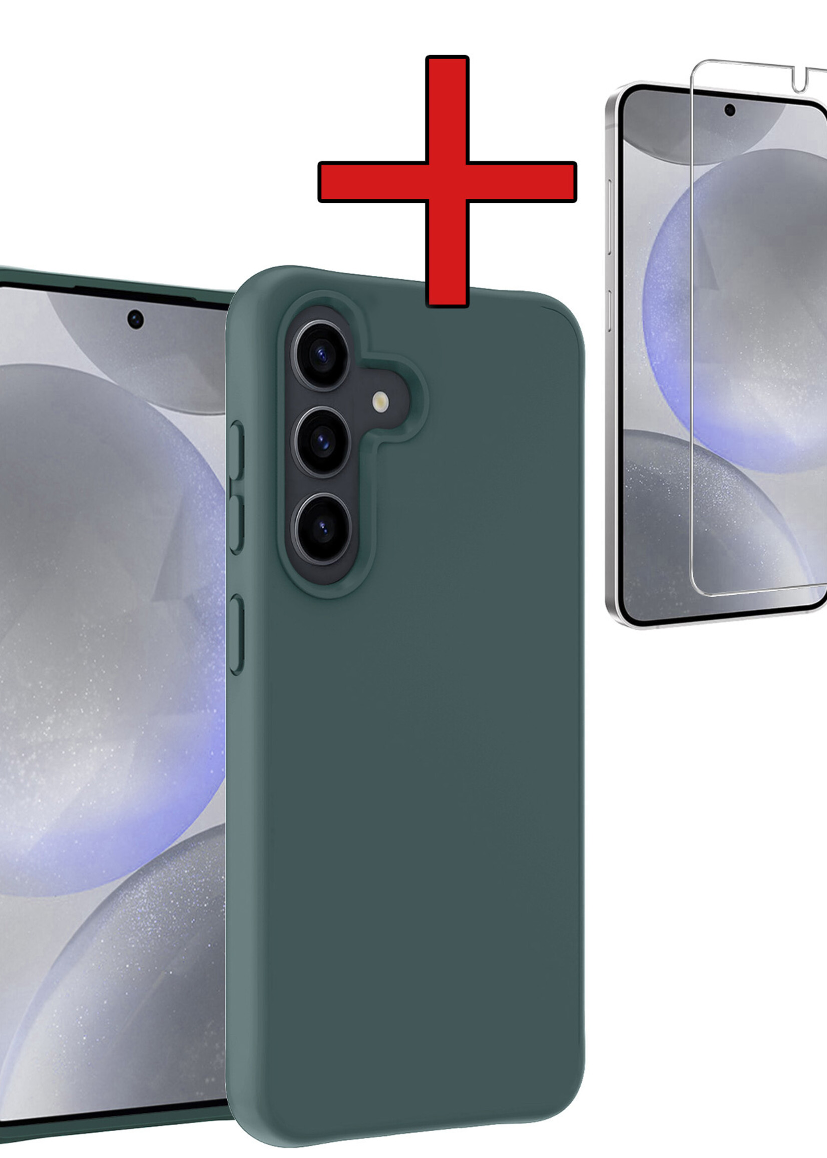 BTH Hoesje Geschikt voor Samsung S24 Plus Hoesje Siliconen Case Hoes Met Screenprotector - Hoes Geschikt voor Samsung Galaxy S24 Plus Hoes Cover Case - Donkergroen