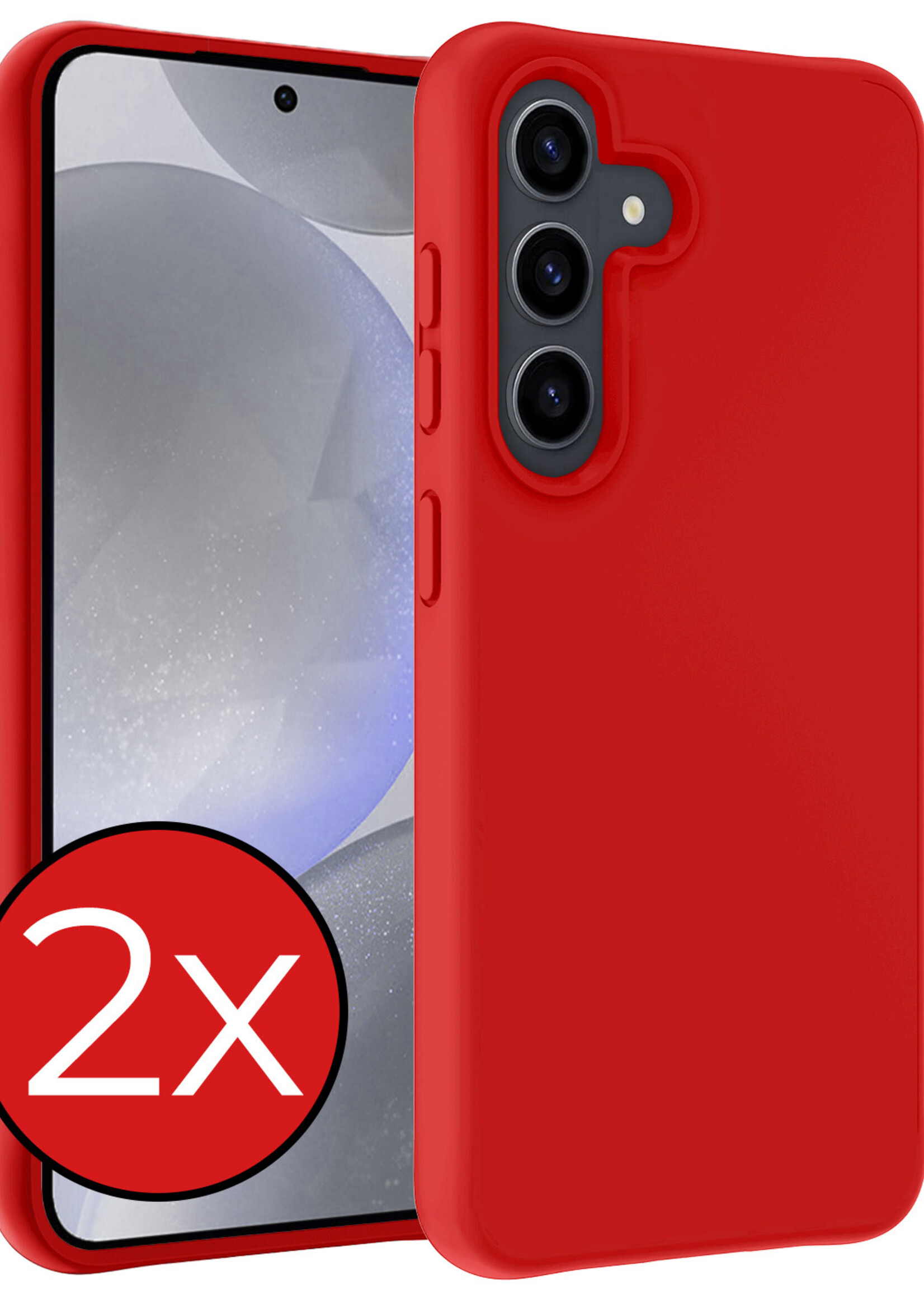 BTH Hoesje Geschikt voor Samsung S24 Plus Hoesje Siliconen Case Hoes - Hoes Geschikt voor Samsung Galaxy S24 Plus Hoes Cover Case - Rood - 2 PACK