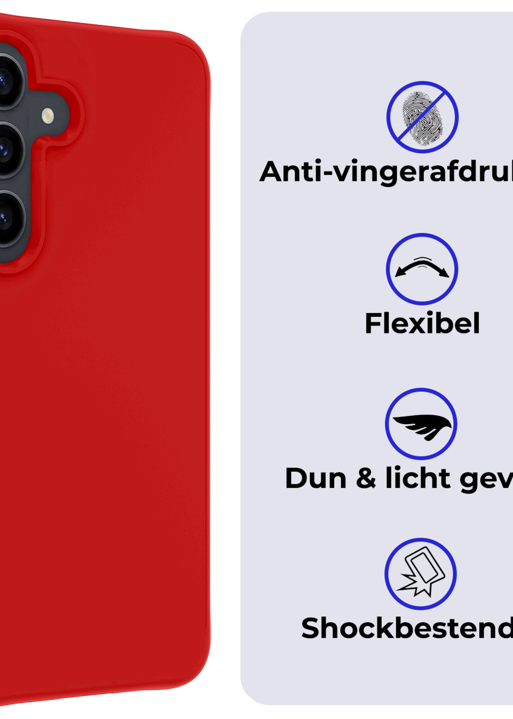 BTH Hoesje Geschikt voor Samsung S24 Plus Hoesje Siliconen Case Hoes - Hoes Geschikt voor Samsung Galaxy S24 Plus Hoes Cover Case - Rood - 2 PACK