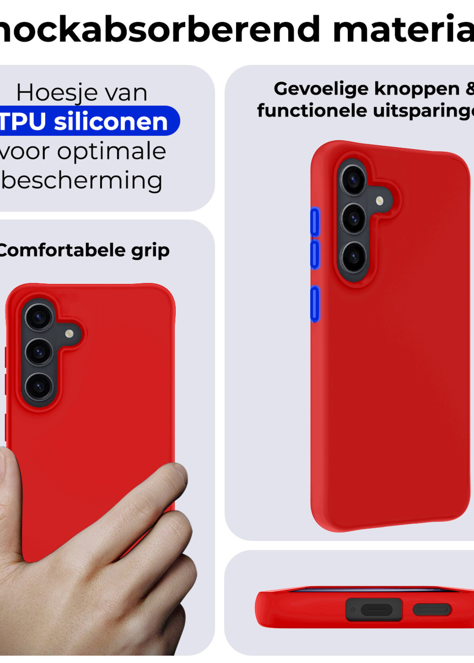 BTH Hoesje Geschikt voor Samsung S24 Plus Hoesje Siliconen Case Hoes - Hoes Geschikt voor Samsung Galaxy S24 Plus Hoes Cover Case - Rood - 2 PACK