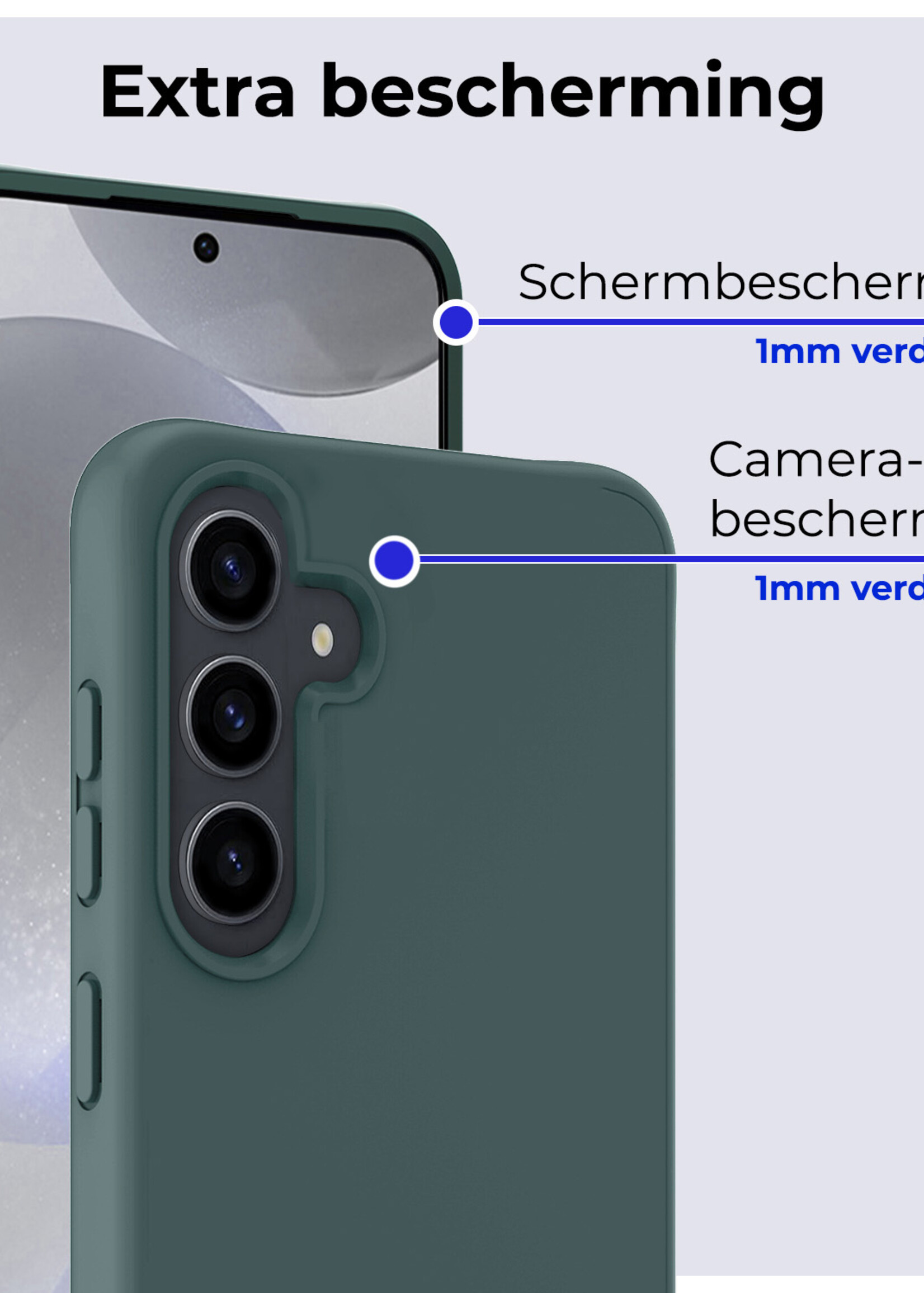 BTH Hoesje Geschikt voor Samsung S24 Plus Hoesje Siliconen Case Hoes - Hoes Geschikt voor Samsung Galaxy S24 Plus Hoes Cover Case - Donkergroen - 2 PACK