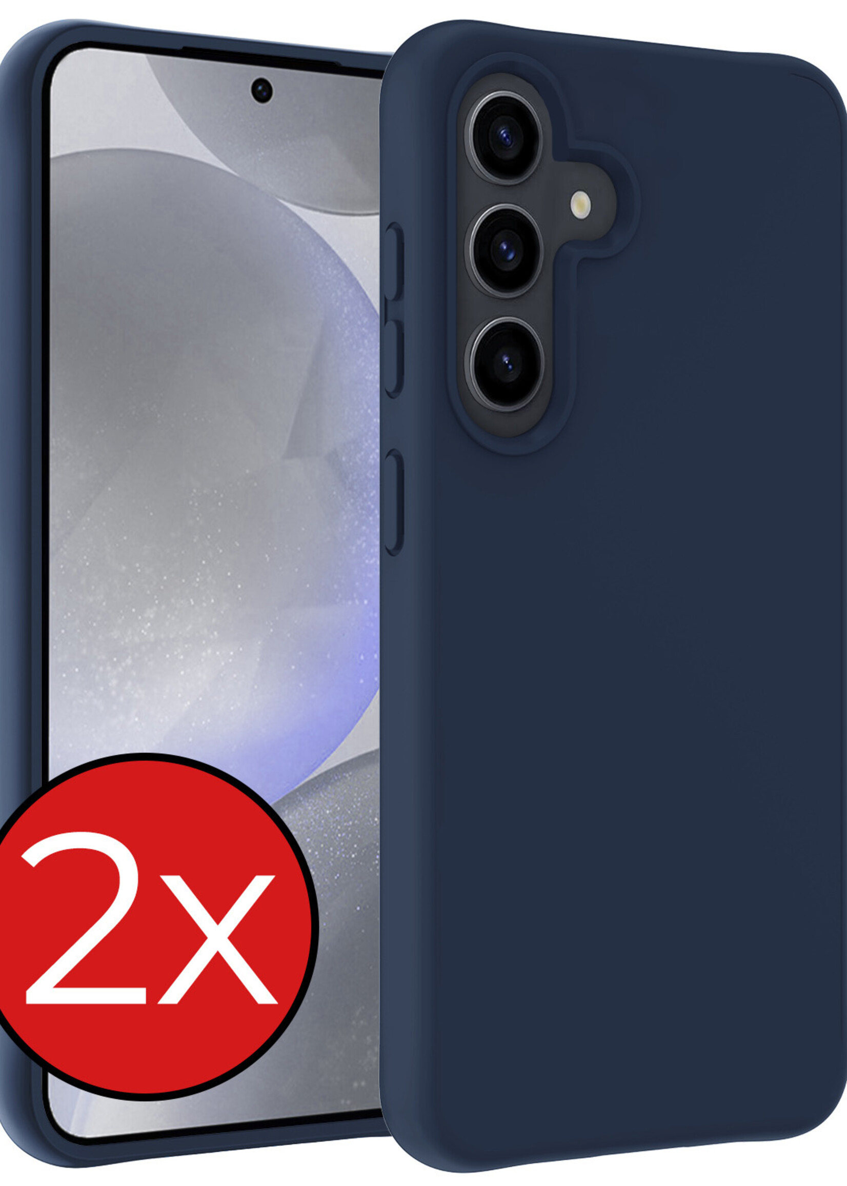 BTH Hoesje Geschikt voor Samsung S24 Plus Hoesje Siliconen Case Hoes - Hoes Geschikt voor Samsung Galaxy S24 Plus Hoes Cover Case - Donkerblauw - 2 PACK