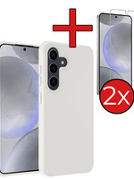 BTH BTH Samsung Galaxy S24 Hoesje Siliconen Met 2x Screenprotector - Wit