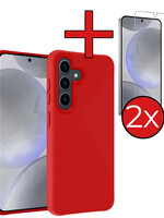 BTH BTH Samsung Galaxy S24 Hoesje Siliconen Met 2x Screenprotector - Rood