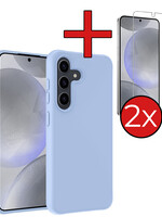BTH BTH Samsung Galaxy S24 Hoesje Siliconen Met 2x Screenprotector - Lichtblauw