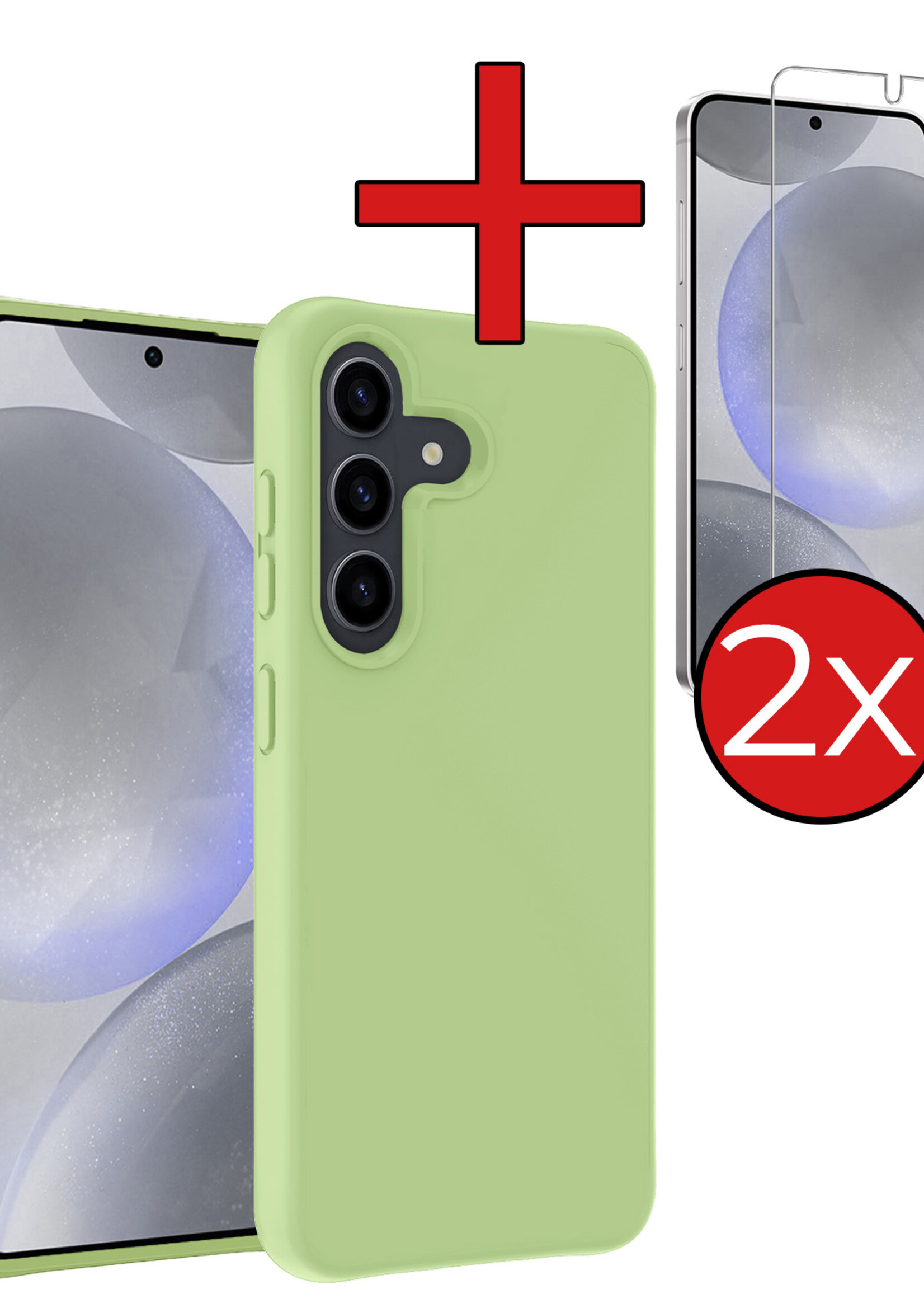 BTH Hoesje Geschikt voor Samsung S24 Hoesje Siliconen Case Hoes Met 2x Screenprotector - Hoes Geschikt voor Samsung Galaxy S24 Hoes Cover Case - Groen