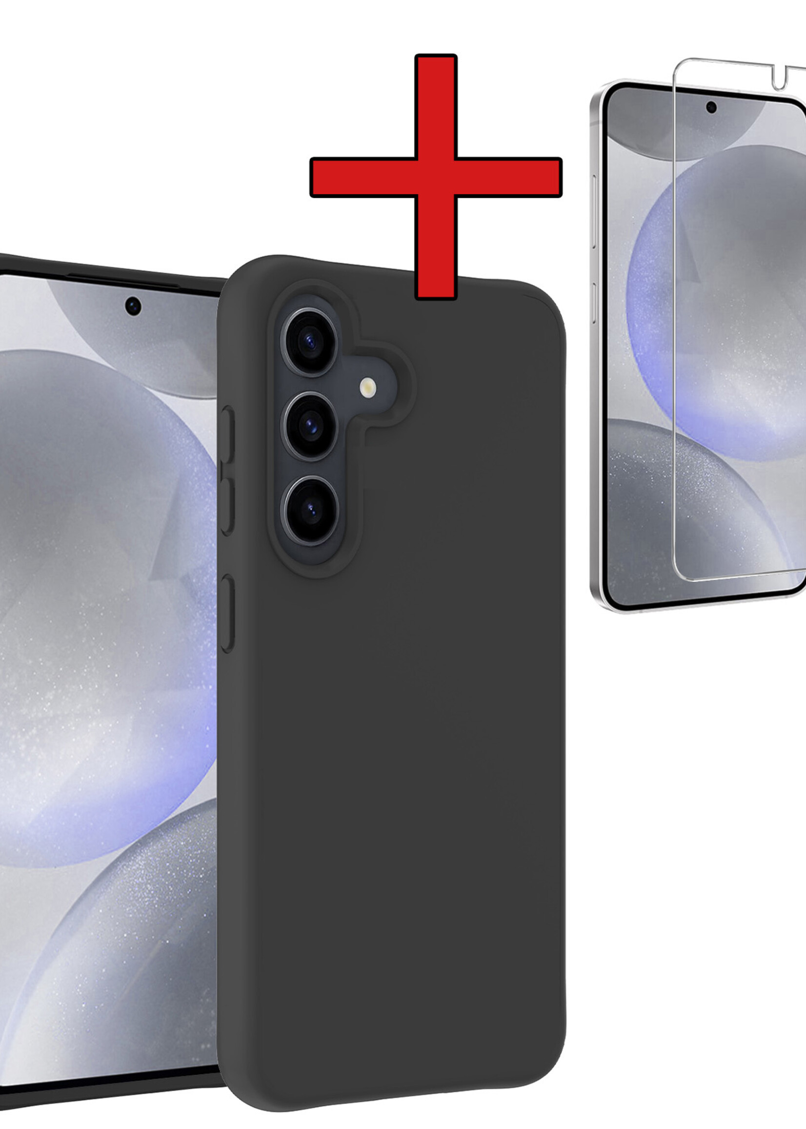 BTH Hoesje Geschikt voor Samsung S24 Hoesje Siliconen Case Hoes Met Screenprotector - Hoes Geschikt voor Samsung Galaxy S24 Hoes Cover Case - Zwart