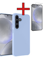 BTH BTH Samsung Galaxy S24 Hoesje Siliconen Met Screenprotector - Lichtblauw