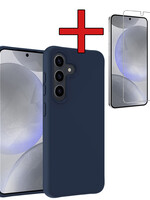 BTH BTH Samsung Galaxy S24 Hoesje Siliconen Met Screenprotector - Donkerblauw