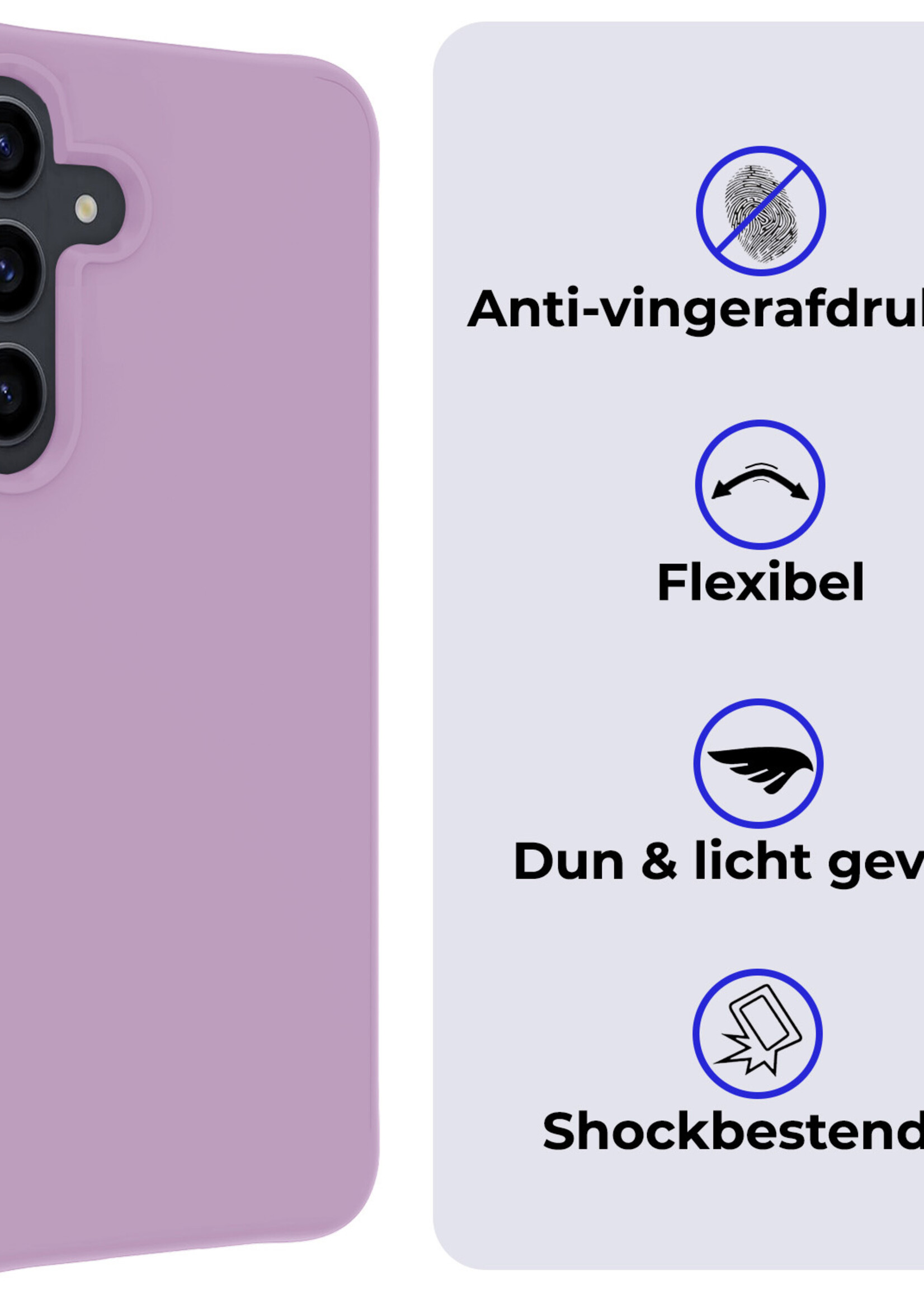 BTH Hoesje Geschikt voor Samsung S24 Hoesje Siliconen Case Hoes - Hoes Geschikt voor Samsung Galaxy S24 Hoes Cover Case - Lila - 2 PACK