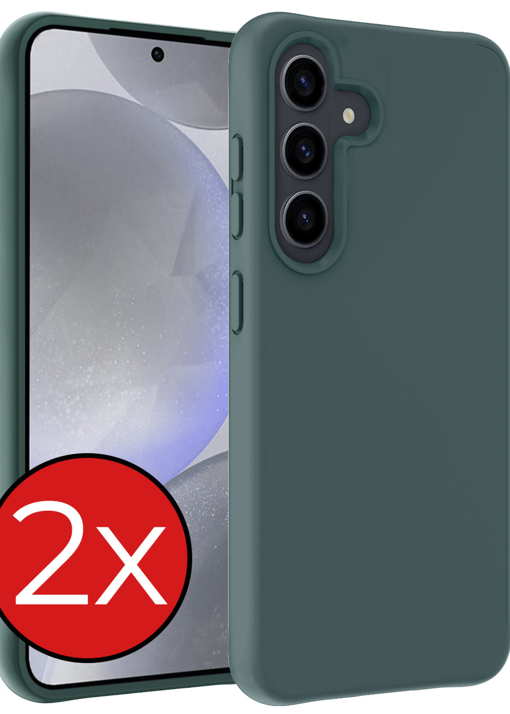 BTH Hoesje Geschikt voor Samsung S24 Hoesje Siliconen Case Hoes - Hoes Geschikt voor Samsung Galaxy S24 Hoes Cover Case - Donkergroen - 2 PACK