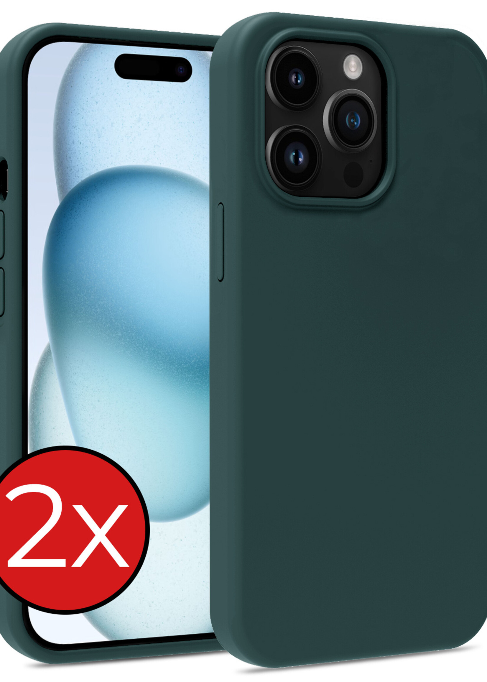 BTH Hoesje Geschikt voor iPhone 15 Pro Max Hoesje Siliconen Case Hoes - Hoes Geschikt voor iPhone 15 Pro Max Hoes Cover Case - Donkergroen - 2 PACK