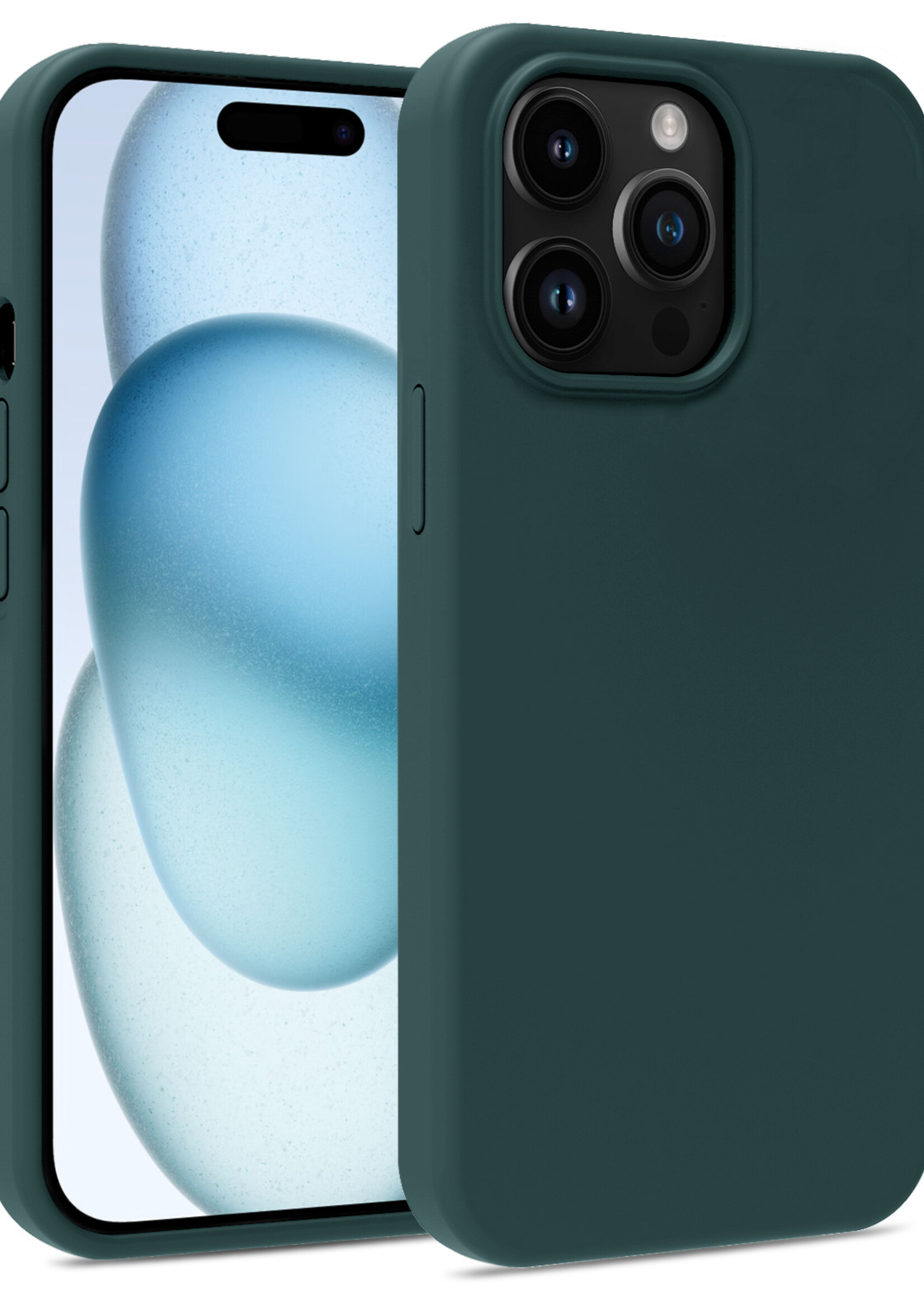 BTH Hoesje Geschikt voor iPhone 15 Pro Max Hoesje Siliconen Case Hoes - Hoes Geschikt voor iPhone 15 Pro Max Hoes Cover Case - Donkergroen