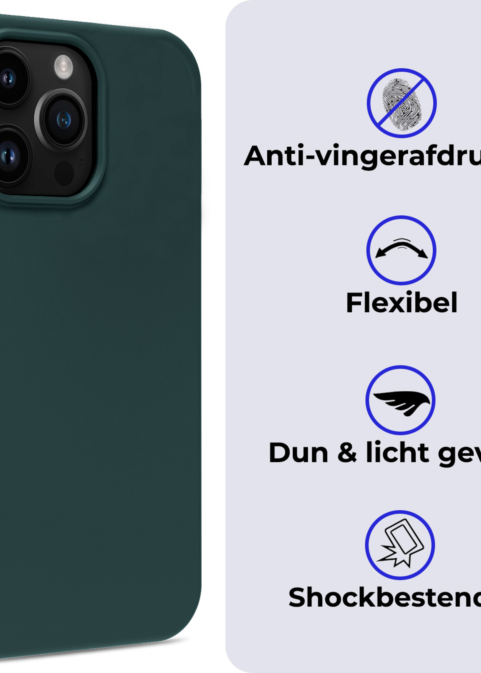 BTH Hoesje Geschikt voor iPhone 15 Pro Hoesje Siliconen Case Hoes Met 2x Screenprotector - Hoes Geschikt voor iPhone 15 Pro Hoes Cover Case - Donkergroen