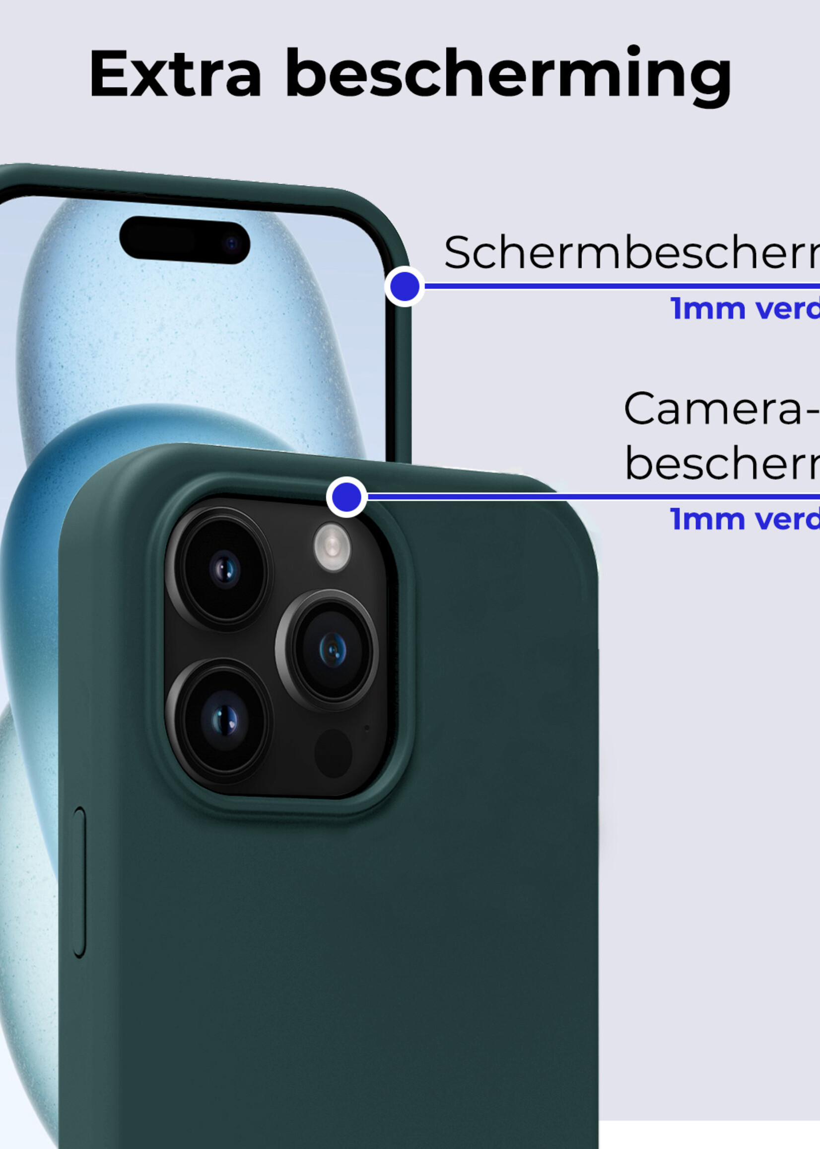 BTH Hoesje Geschikt voor iPhone 15 Pro Hoesje Siliconen Case Hoes Met 2x Screenprotector - Hoes Geschikt voor iPhone 15 Pro Hoes Cover Case - Donkergroen