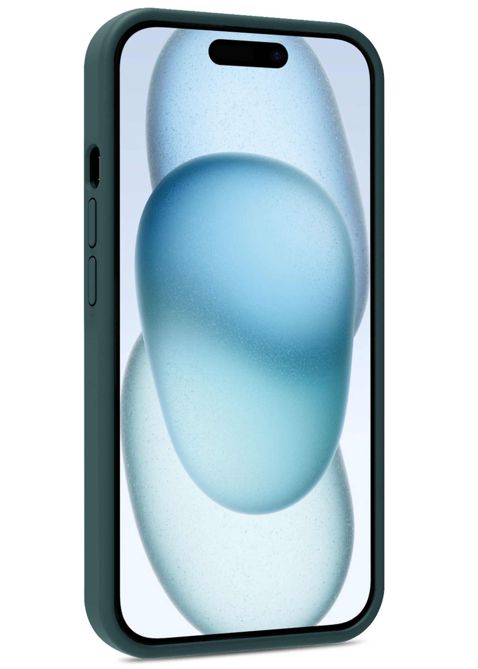 BTH Hoesje Geschikt voor iPhone 15 Hoesje Siliconen Case Hoes Met Screenprotector - Hoes Geschikt voor iPhone 15 Hoes Cover Case - Donkergroen