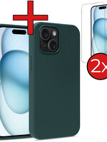 BTH BTH iPhone 15 Plus Hoesje Siliconen Met 2x Screenprotector - Donkergroen
