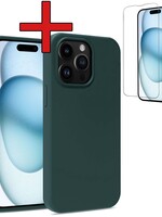 BTH BTH iPhone 15 Pro Hoesje Siliconen Met Screenprotector - Donkergroen