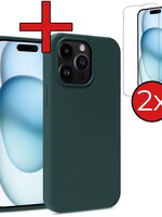 BTH BTH iPhone 15 Pro Max Hoesje Siliconen Met 2x Screenprotector - Donkergroen