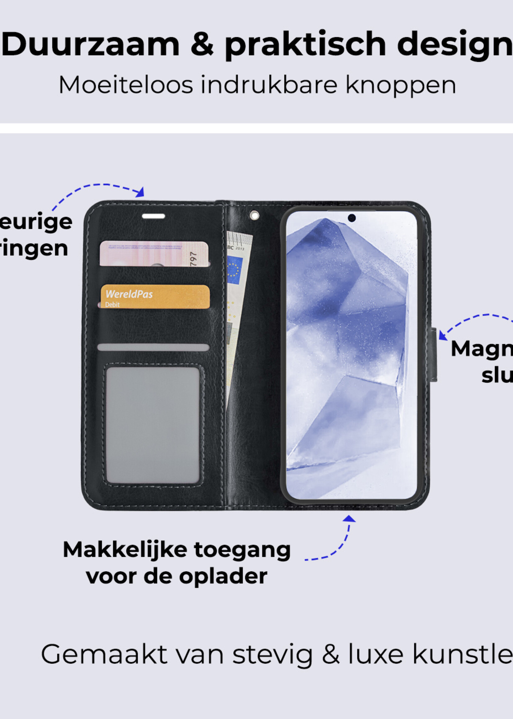 BTH Hoesje Geschikt voor Samsung A55 Hoesje Book Case Hoes Portemonnee Cover Walletcase - Hoes Geschikt voor Samsung Galaxy A55 Hoes Bookcase Hoesje - Zwart