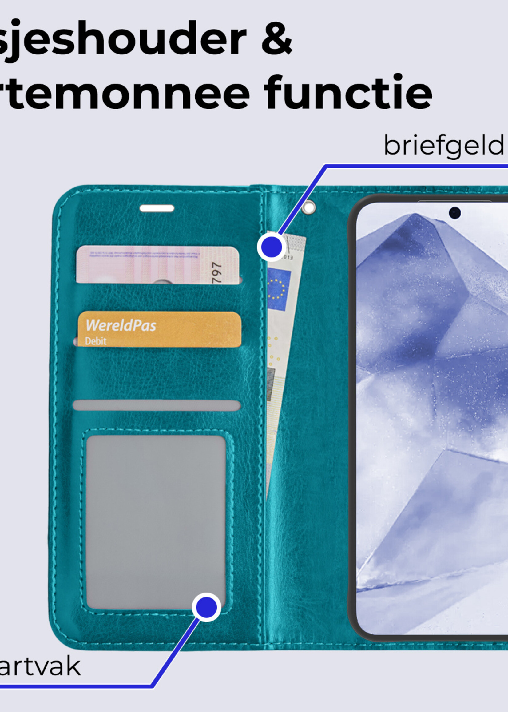 BTH Hoesje Geschikt voor Samsung A55 Hoesje Book Case Hoes Portemonnee Cover Walletcase - Hoes Geschikt voor Samsung Galaxy A55 Hoes Bookcase Hoesje - Turquoise