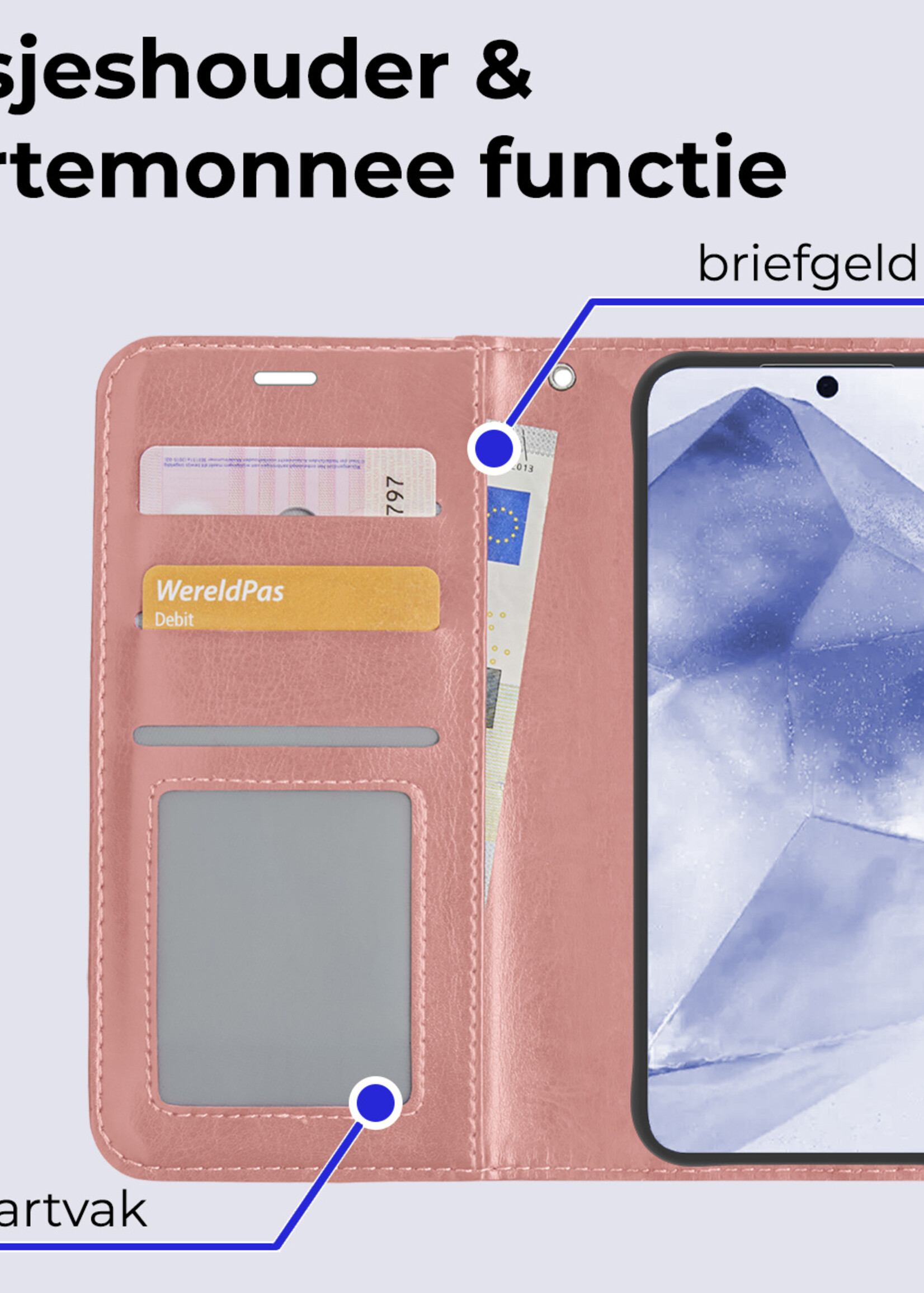 BTH Hoesje Geschikt voor Samsung A55 Hoesje Book Case Hoes Portemonnee Cover Walletcase - Hoes Geschikt voor Samsung Galaxy A55 Hoes Bookcase Hoesje - Rosé goud