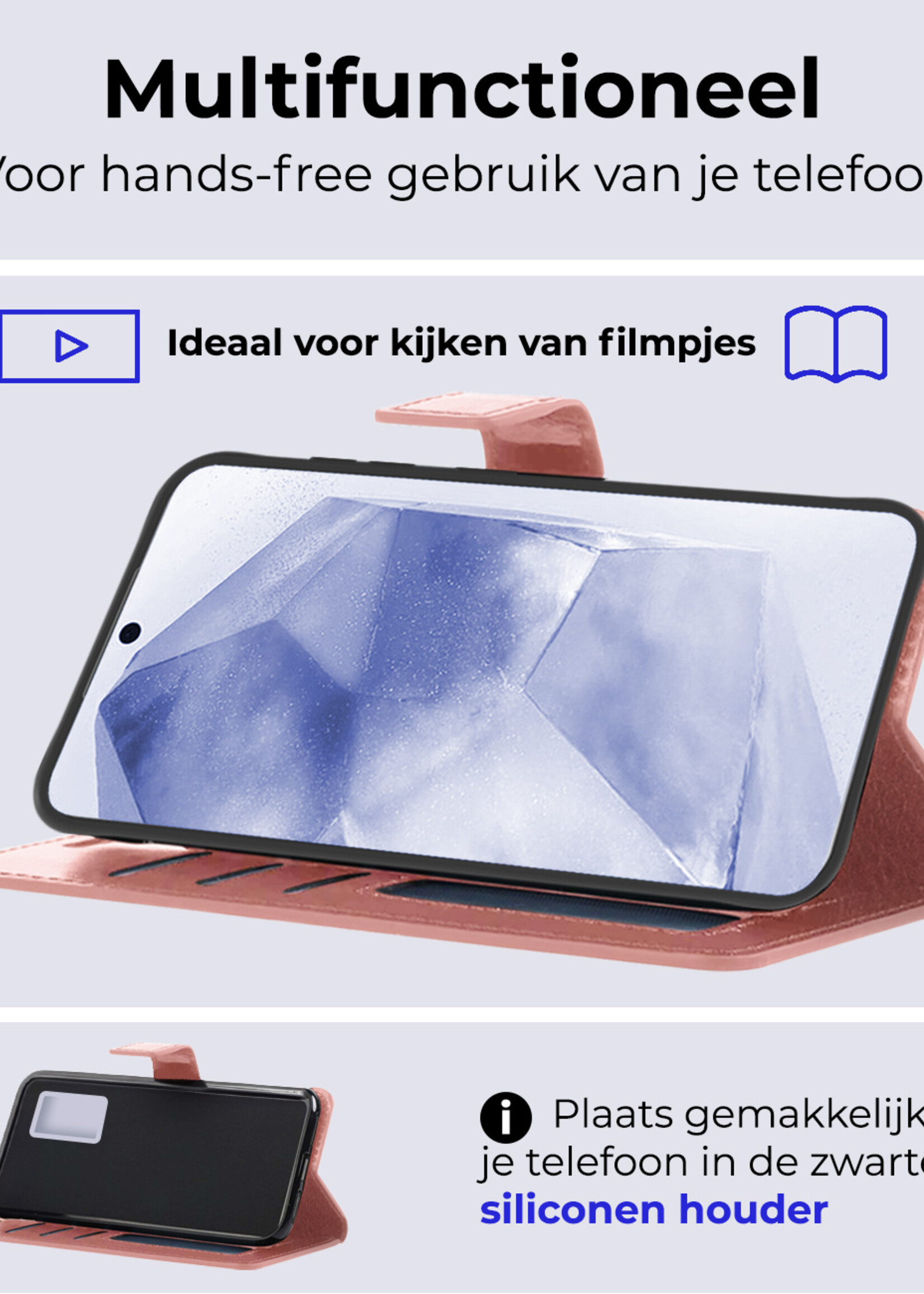 BTH Hoesje Geschikt voor Samsung A55 Hoesje Book Case Hoes Portemonnee Cover Walletcase - Hoes Geschikt voor Samsung Galaxy A55 Hoes Bookcase Hoesje - Rosé goud