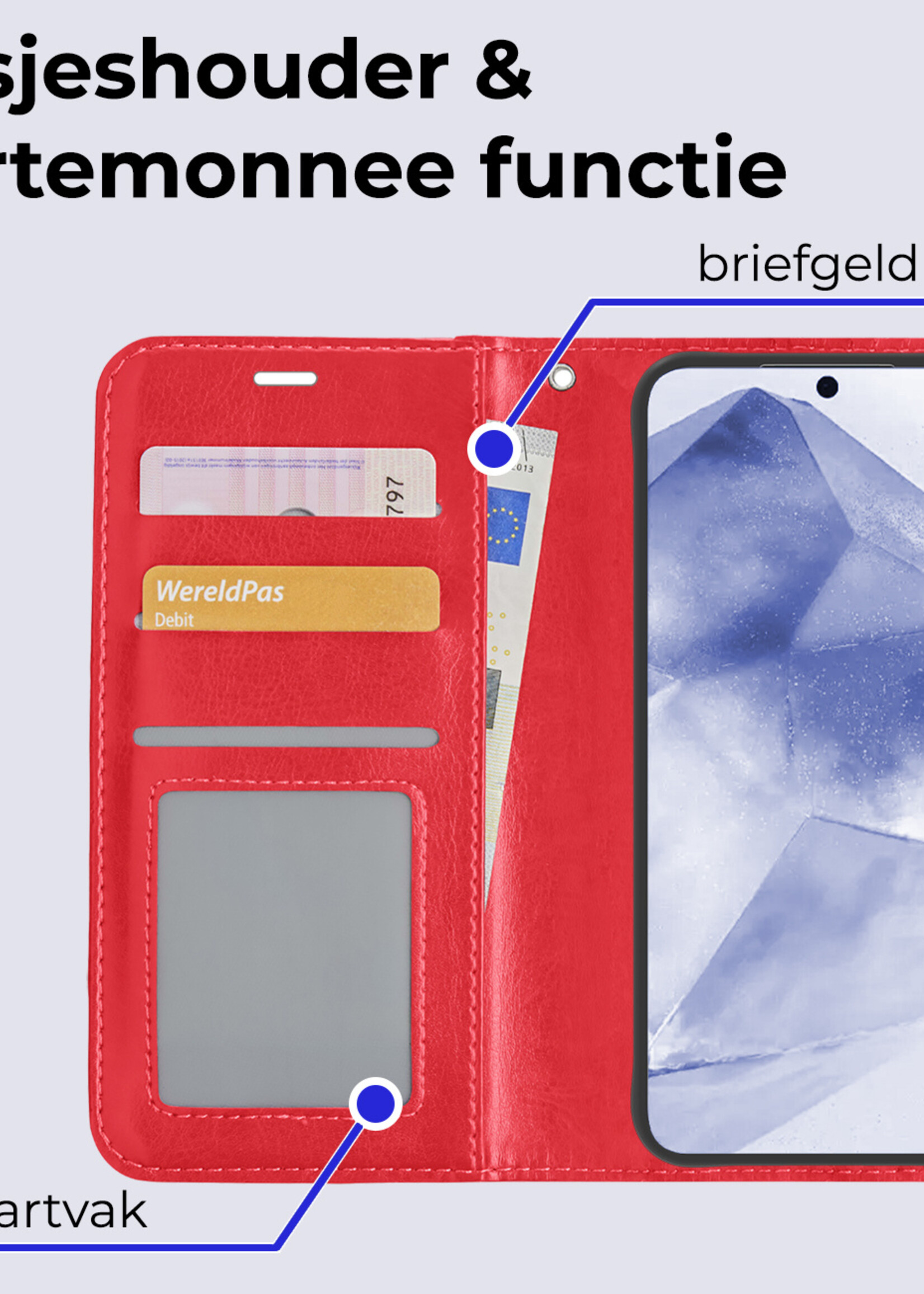 BTH Hoesje Geschikt voor Samsung A55 Hoesje Book Case Hoes Portemonnee Cover Walletcase - Hoes Geschikt voor Samsung Galaxy A55 Hoes Bookcase Hoesje - Rood