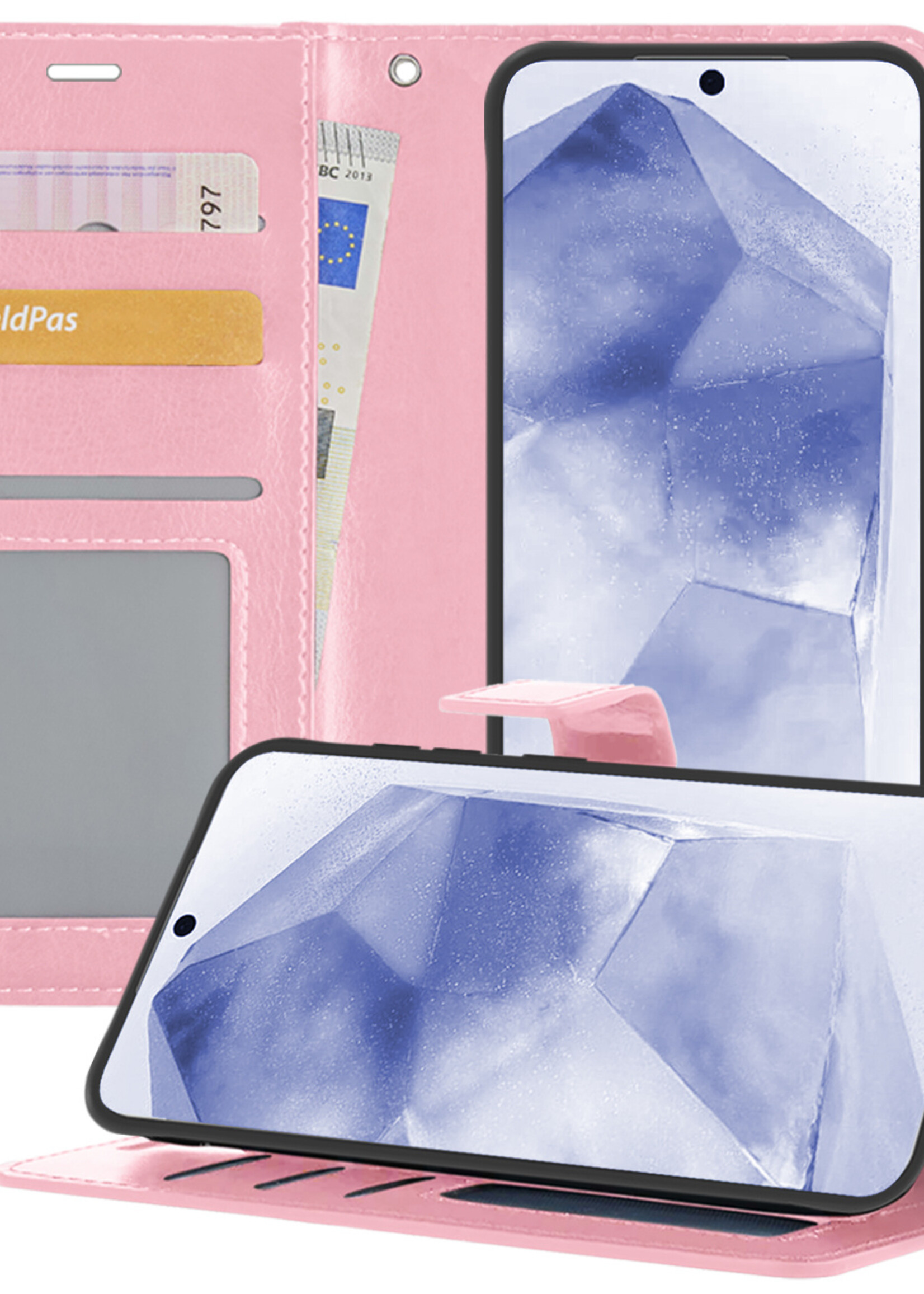 BTH Hoesje Geschikt voor Samsung A55 Hoesje Book Case Hoes Portemonnee Cover Walletcase - Hoes Geschikt voor Samsung Galaxy A55 Hoes Bookcase Hoesje - Lichtroze