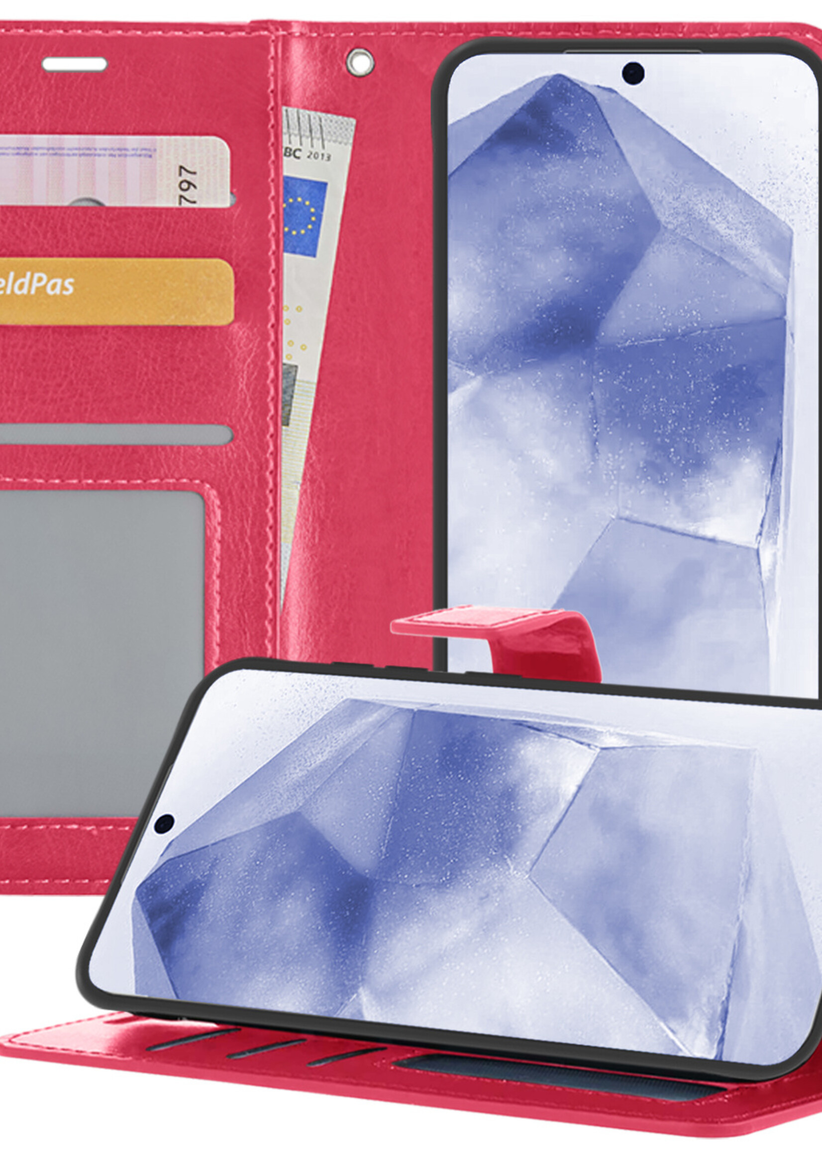 BTH Hoesje Geschikt voor Samsung A55 Hoesje Book Case Hoes Portemonnee Cover Walletcase - Hoes Geschikt voor Samsung Galaxy A55 Hoes Bookcase Hoesje - Donkerroze