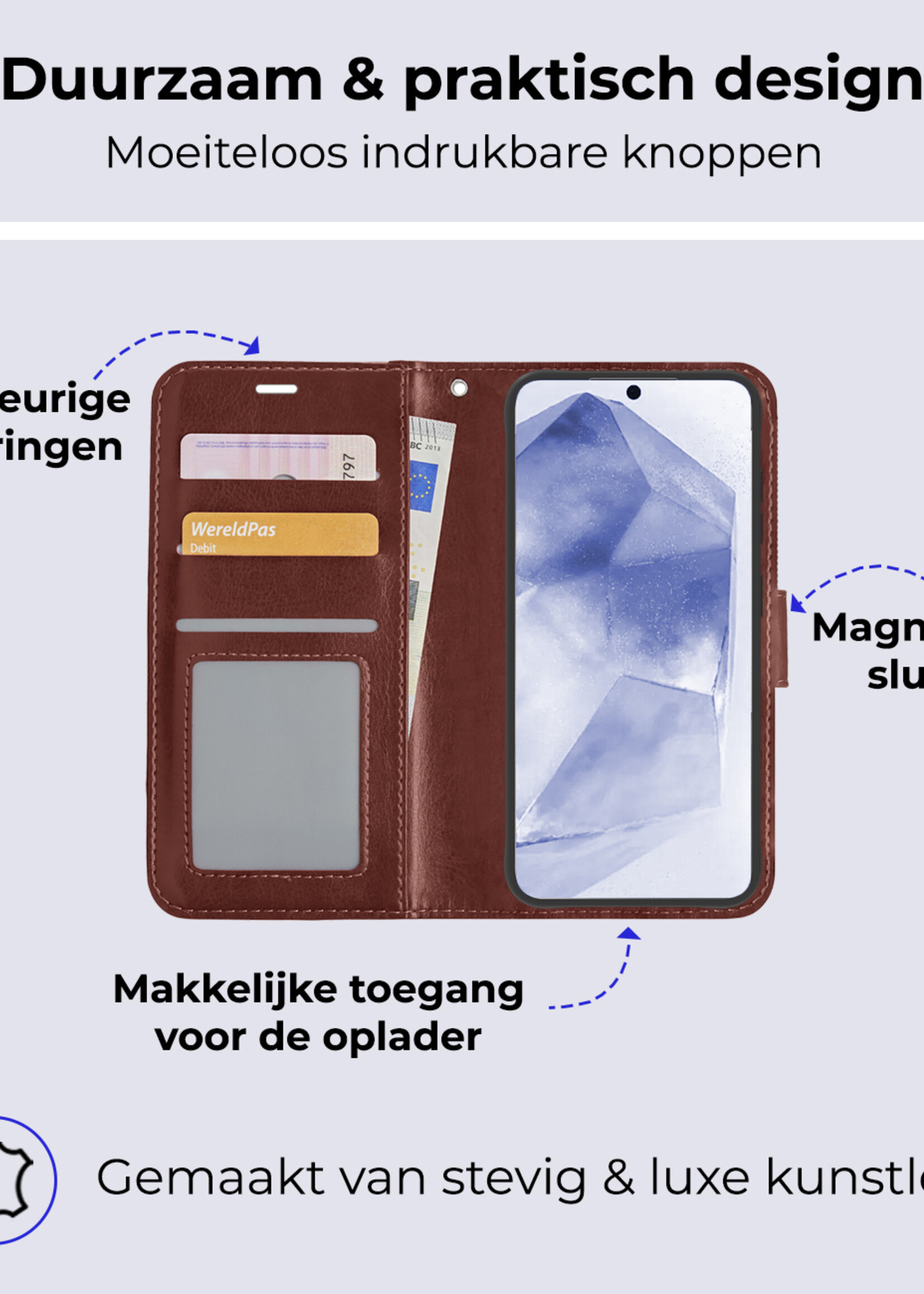 BTH Hoesje Geschikt voor Samsung A55 Hoesje Book Case Hoes Portemonnee Cover Walletcase - Hoes Geschikt voor Samsung Galaxy A55 Hoes Bookcase Hoesje - Bruin
