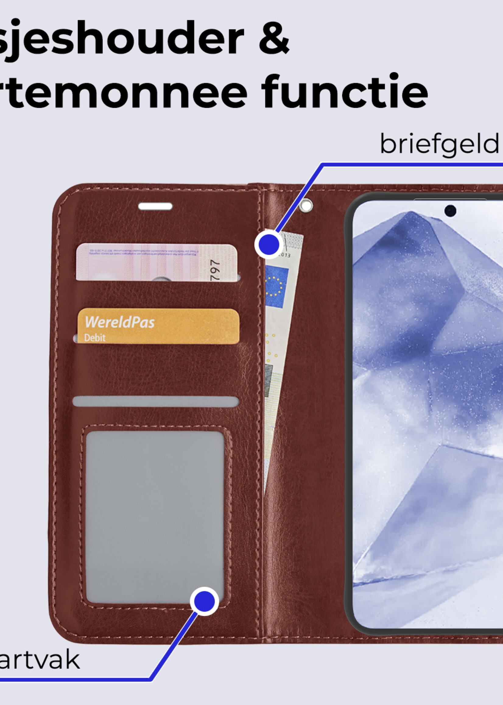 BTH Hoesje Geschikt voor Samsung A55 Hoesje Book Case Hoes Portemonnee Cover Walletcase - Hoes Geschikt voor Samsung Galaxy A55 Hoes Bookcase Hoesje - Bruin