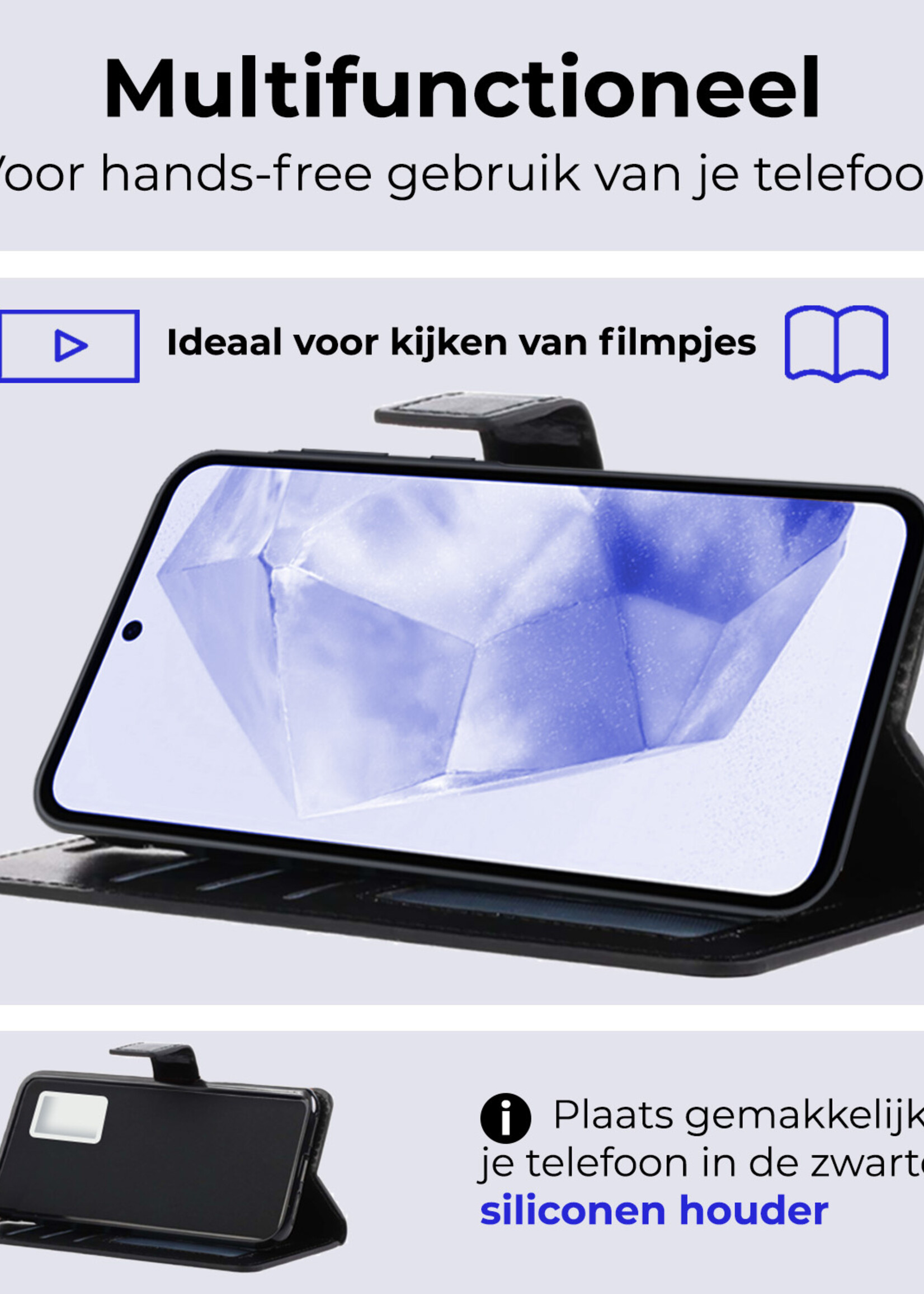 BTH Hoesje Geschikt voor Samsung A35 Hoesje Book Case Hoes Portemonnee Cover Walletcase Met 2x Screenprotector - Hoes Geschikt voor Samsung Galaxy A35 5G Hoes Bookcase Hoesje - Zwart