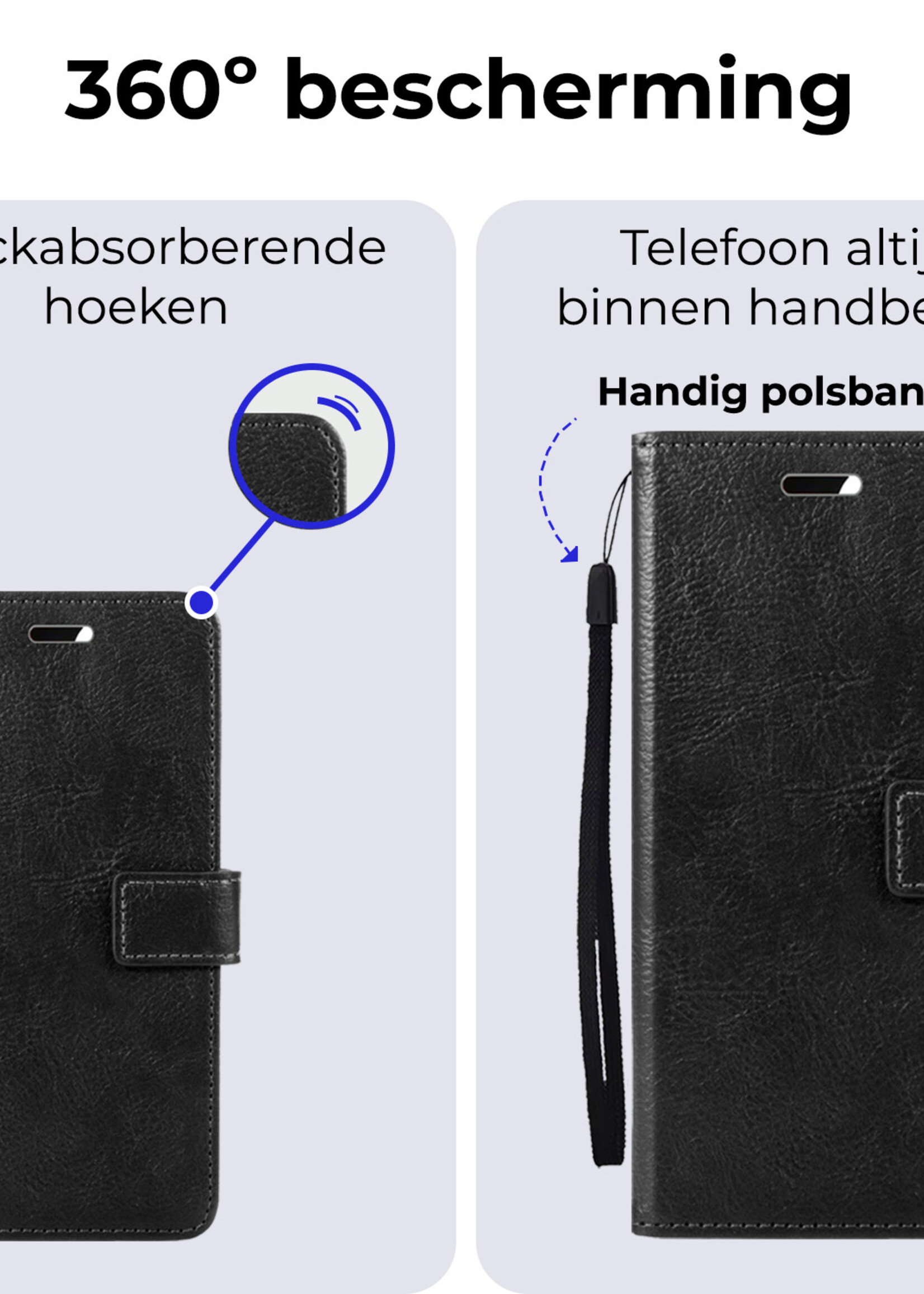 BTH Hoesje Geschikt voor Samsung A35 Hoesje Book Case Hoes Portemonnee Cover Walletcase Met 2x Screenprotector - Hoes Geschikt voor Samsung Galaxy A35 5G Hoes Bookcase Hoesje - Zwart