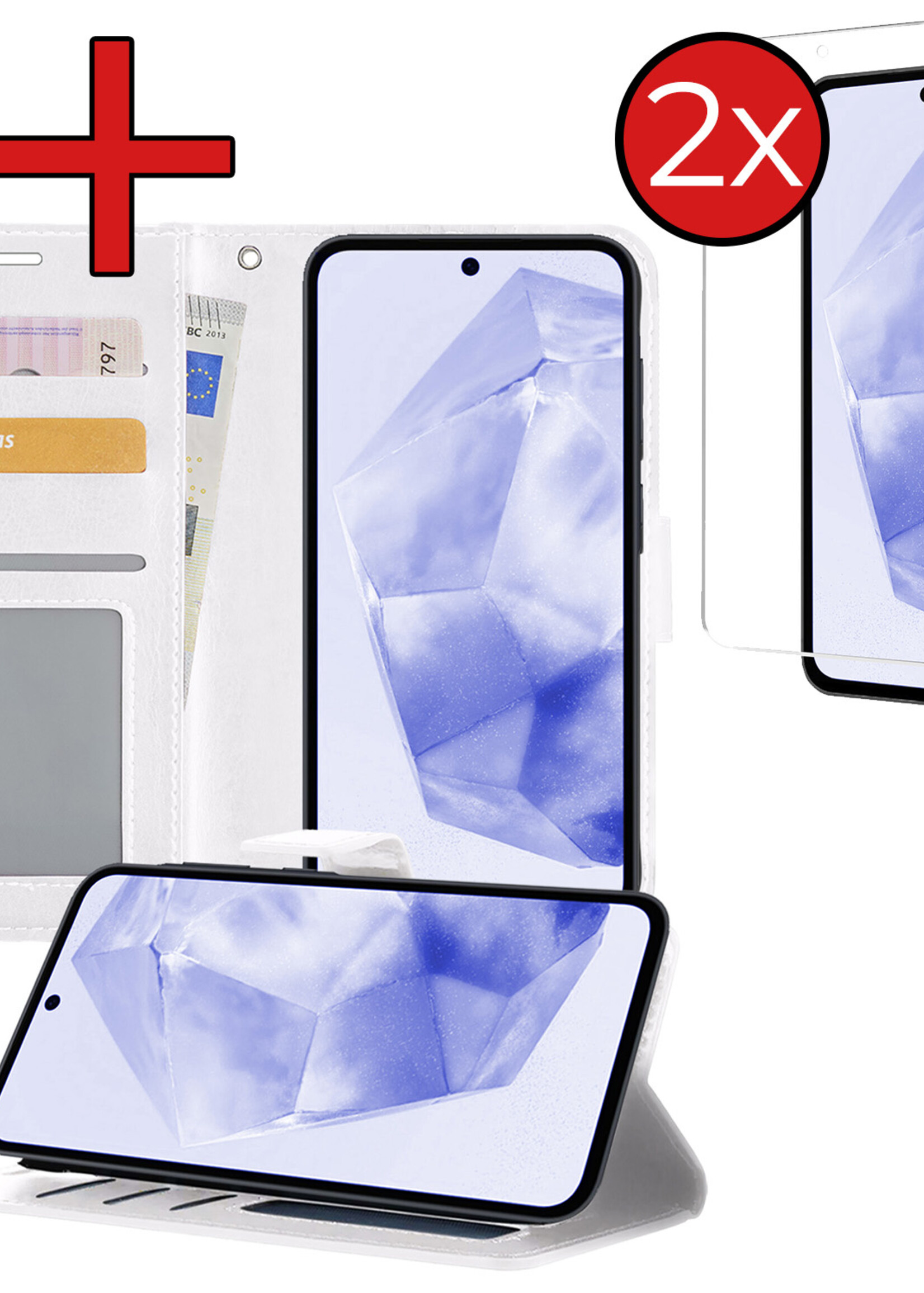 BTH Hoesje Geschikt voor Samsung A35 Hoesje Book Case Hoes Portemonnee Cover Walletcase Met 2x Screenprotector - Hoes Geschikt voor Samsung Galaxy A35 5G Hoes Bookcase Hoesje - Wit