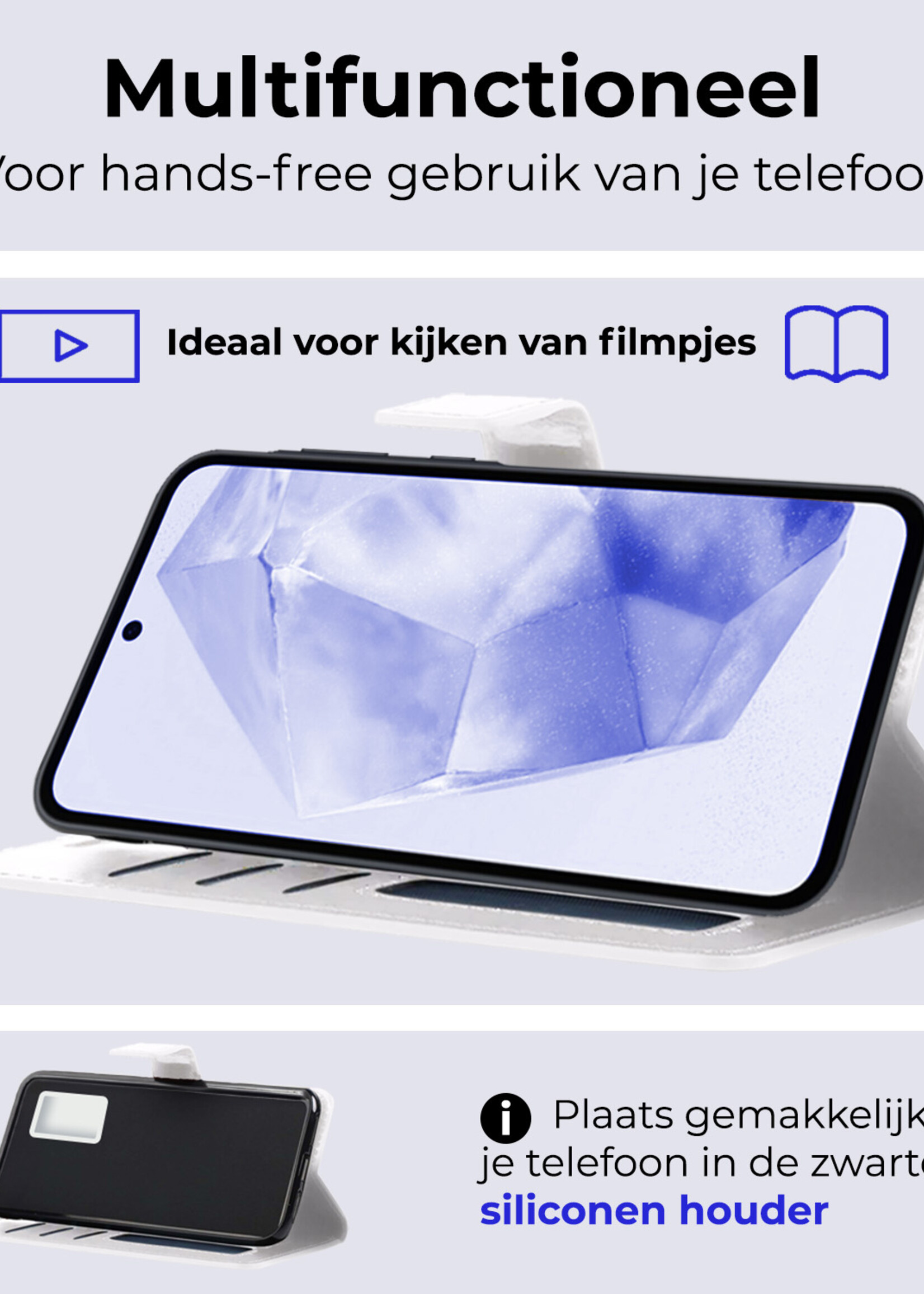 BTH Hoesje Geschikt voor Samsung A35 Hoesje Book Case Hoes Portemonnee Cover Walletcase Met 2x Screenprotector - Hoes Geschikt voor Samsung Galaxy A35 5G Hoes Bookcase Hoesje - Wit