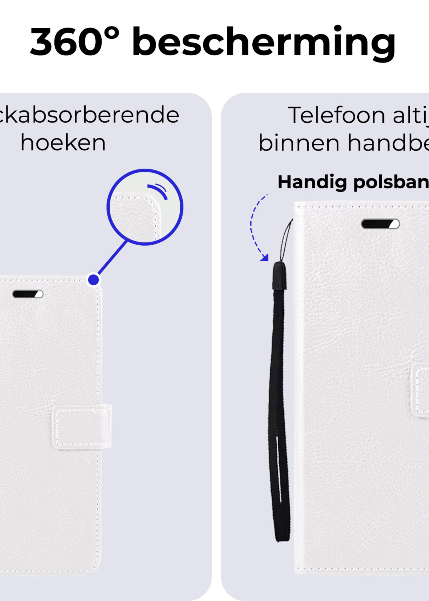BTH Hoesje Geschikt voor Samsung A35 Hoesje Book Case Hoes Portemonnee Cover Walletcase Met 2x Screenprotector - Hoes Geschikt voor Samsung Galaxy A35 5G Hoes Bookcase Hoesje - Wit