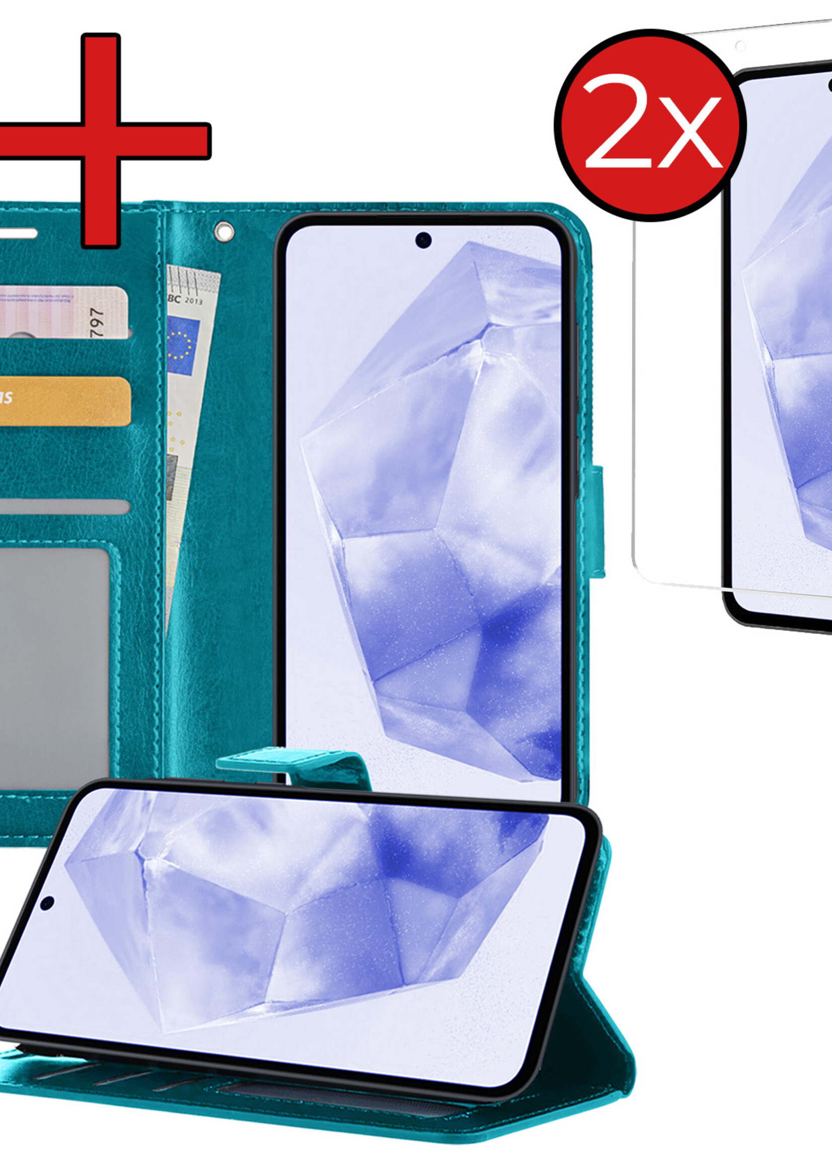 BTH Hoesje Geschikt voor Samsung A35 Hoesje Book Case Hoes Portemonnee Cover Walletcase Met 2x Screenprotector - Hoes Geschikt voor Samsung Galaxy A35 5G Hoes Bookcase Hoesje - Turquoise