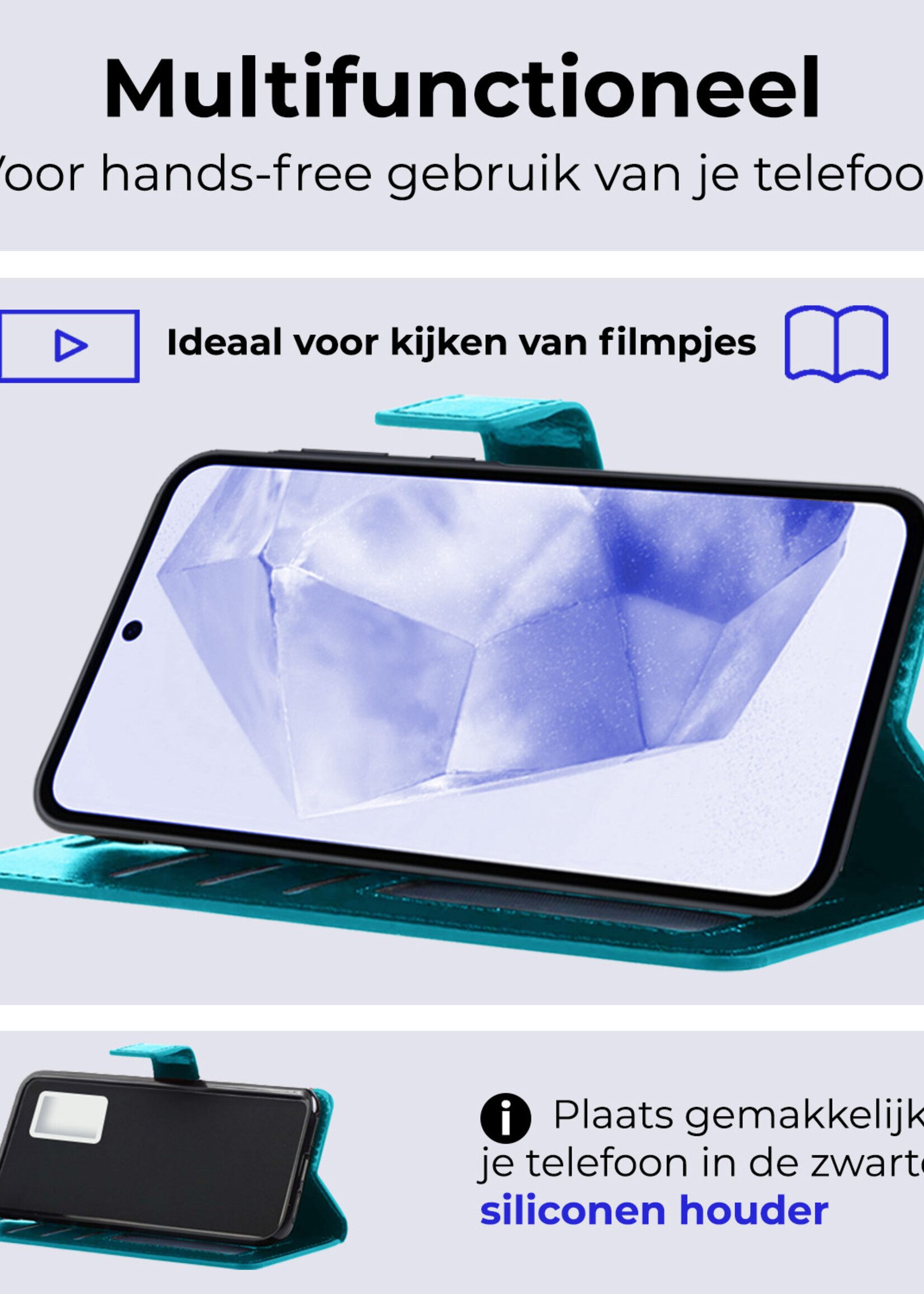 BTH Hoesje Geschikt voor Samsung A35 Hoesje Book Case Hoes Portemonnee Cover Walletcase Met 2x Screenprotector - Hoes Geschikt voor Samsung Galaxy A35 5G Hoes Bookcase Hoesje - Turquoise